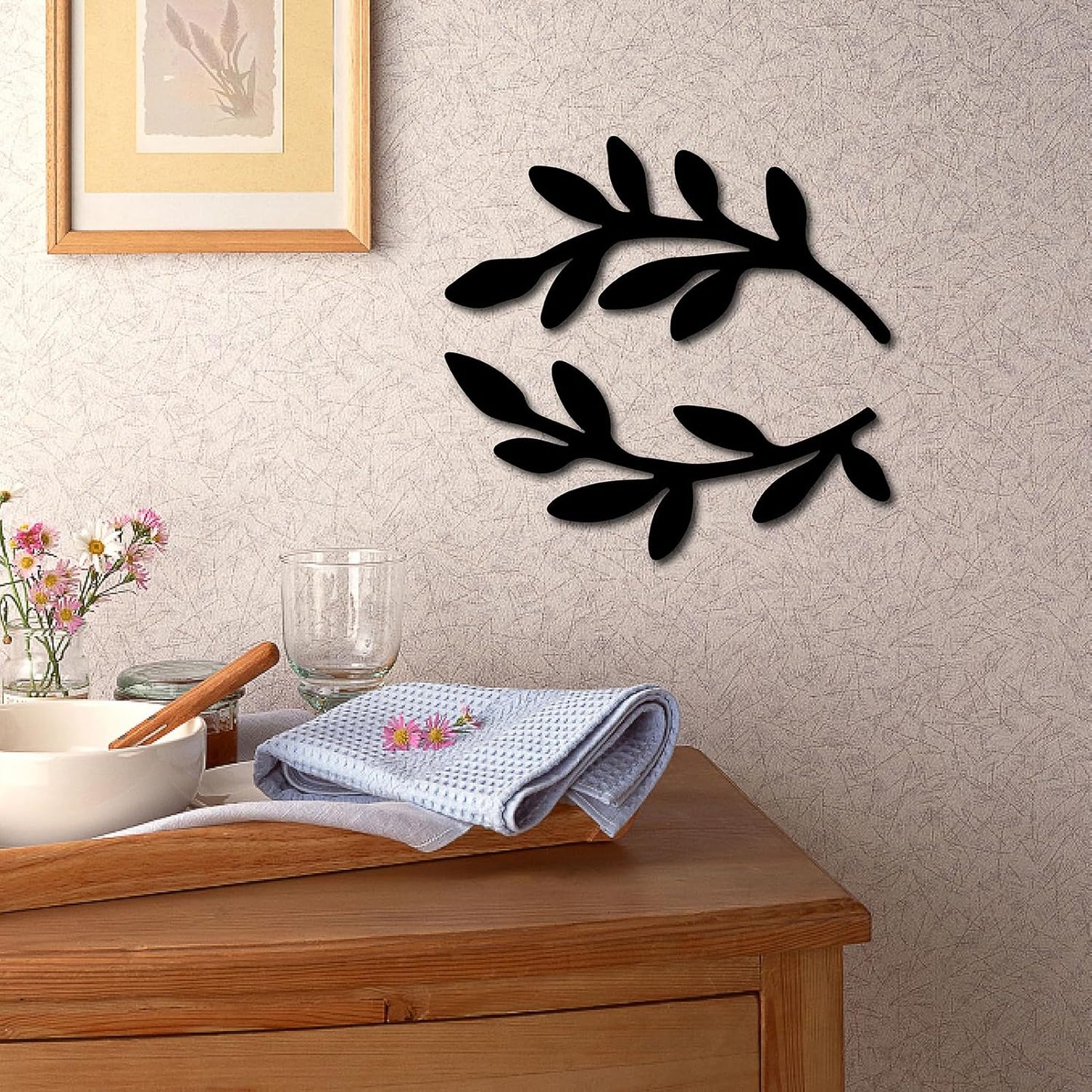 Leaf Wooden Wall Art Decor Wood Sign Laser Cut Basswood Silhouette / Black Leaf / Set of 2