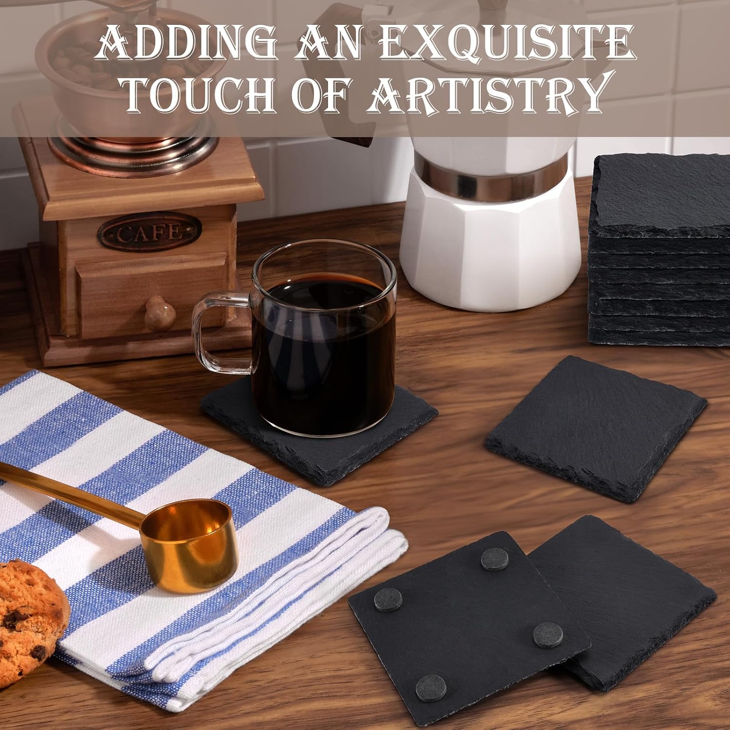 Coasters Stone Coaster Set / Square / Black / 4 Inch / Set of 13