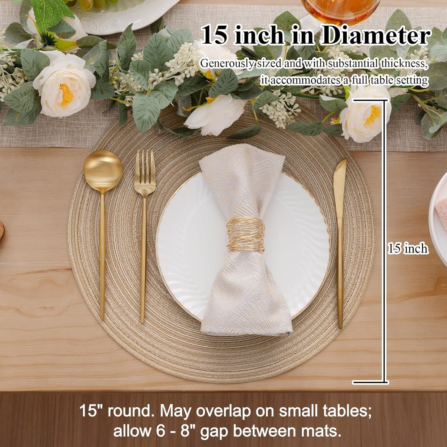 SHACOS Round Braided Placemats Set of 8 Cotton Fabric Round Table Mats Non Slip Washable 15 inch Round Place Mats Home