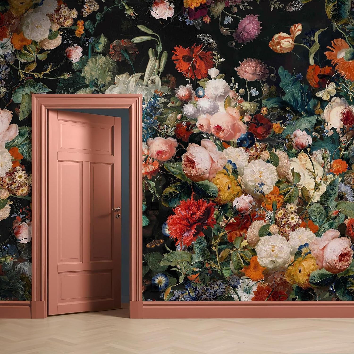 Dark Floral Vintage Oil Painting Wallpaper / 148 x 98 / Multicolour