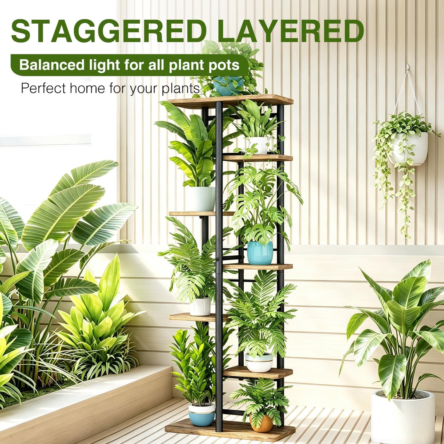 LINZINAR Plant Stand Indoor 7 Tier Metal Corner Tall Flower Shelf | Plant Rack for Multiple Plants, Tiered Flower Plant