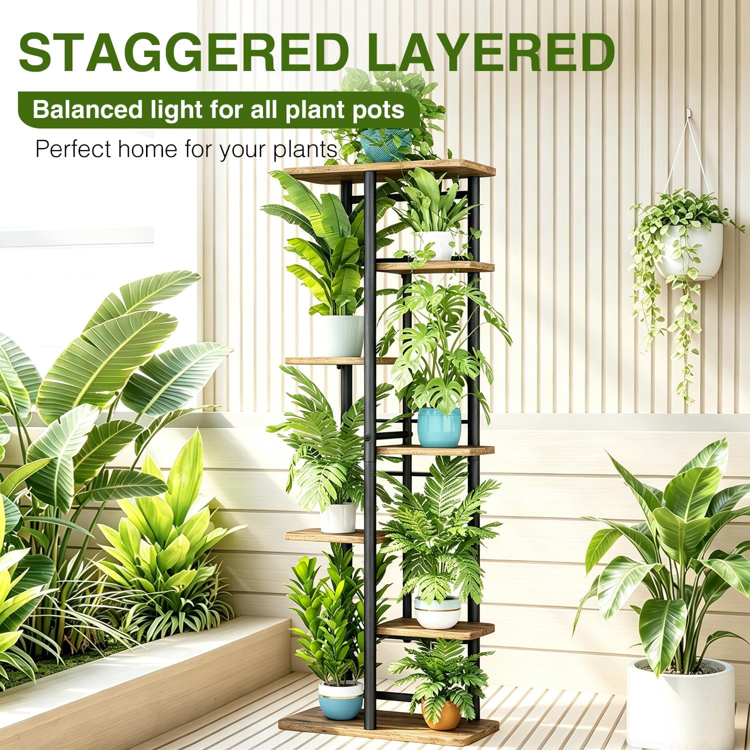 LINZINAR Plant Stand Indoor 7 Tier Metal Corner Tall Flower Shelf | Plant Rack for Multiple Plants, Tiered Flower Plant