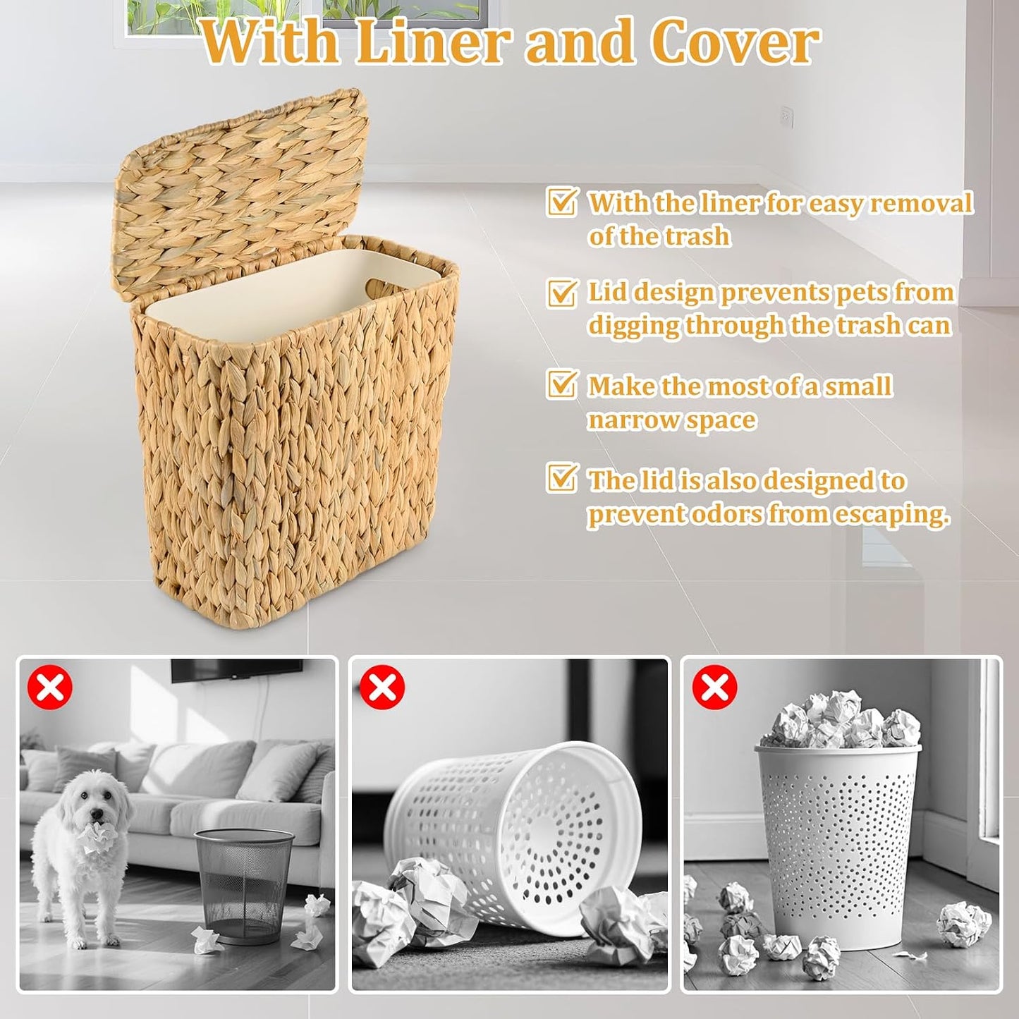 Handwoven Wicker Waste Basket / Water Hyacinth