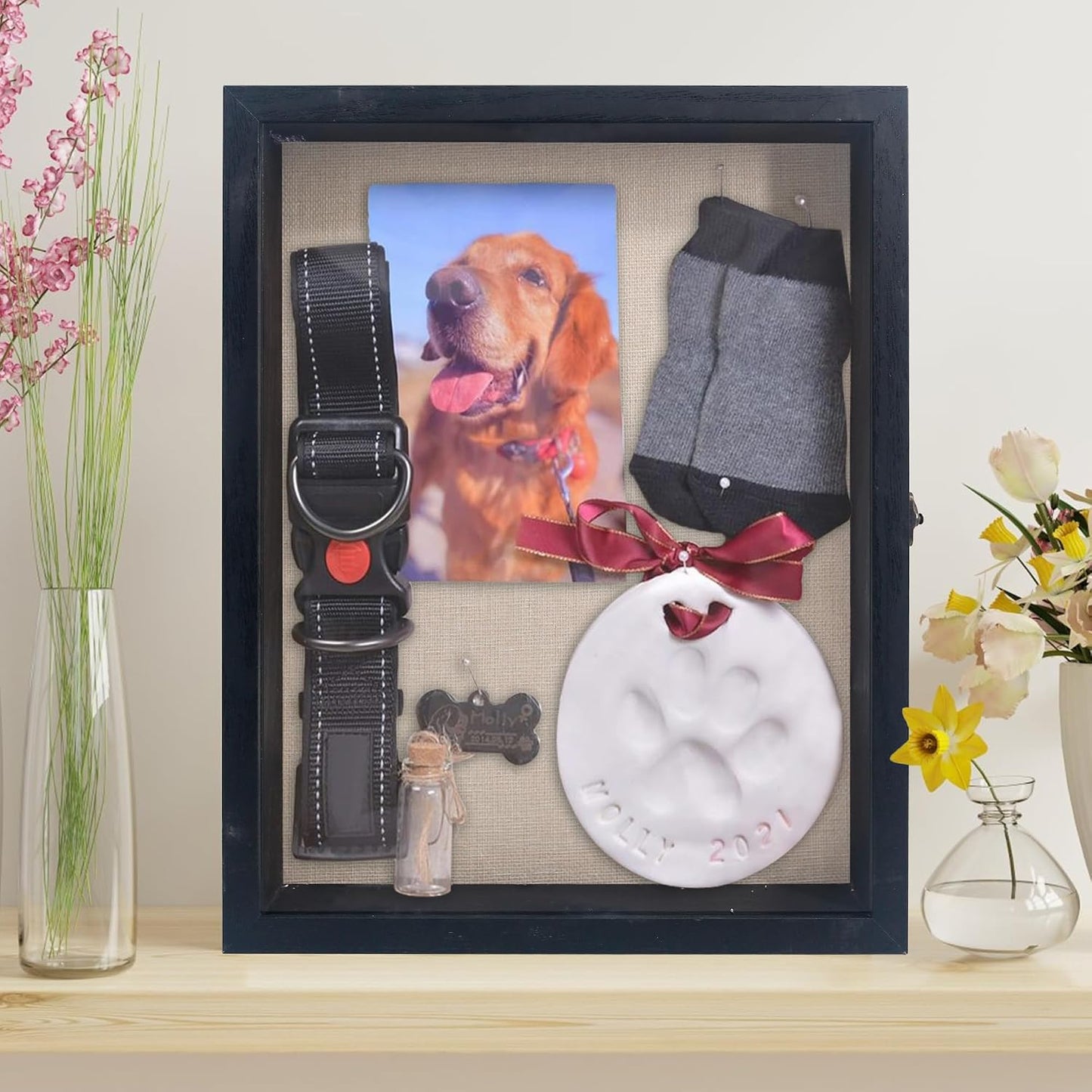 11x14 Pet Memorial Shadow Box with Real Glass for Loss of Dog | Black Pet Memorial Dispaly Case Picture Frame for Dogs