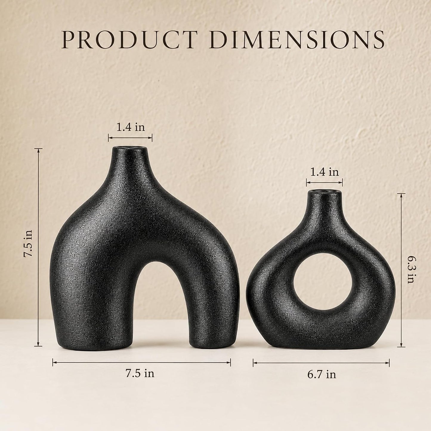 Black Ceramic Flower Vase Home Decor / Large Black / Set of 2