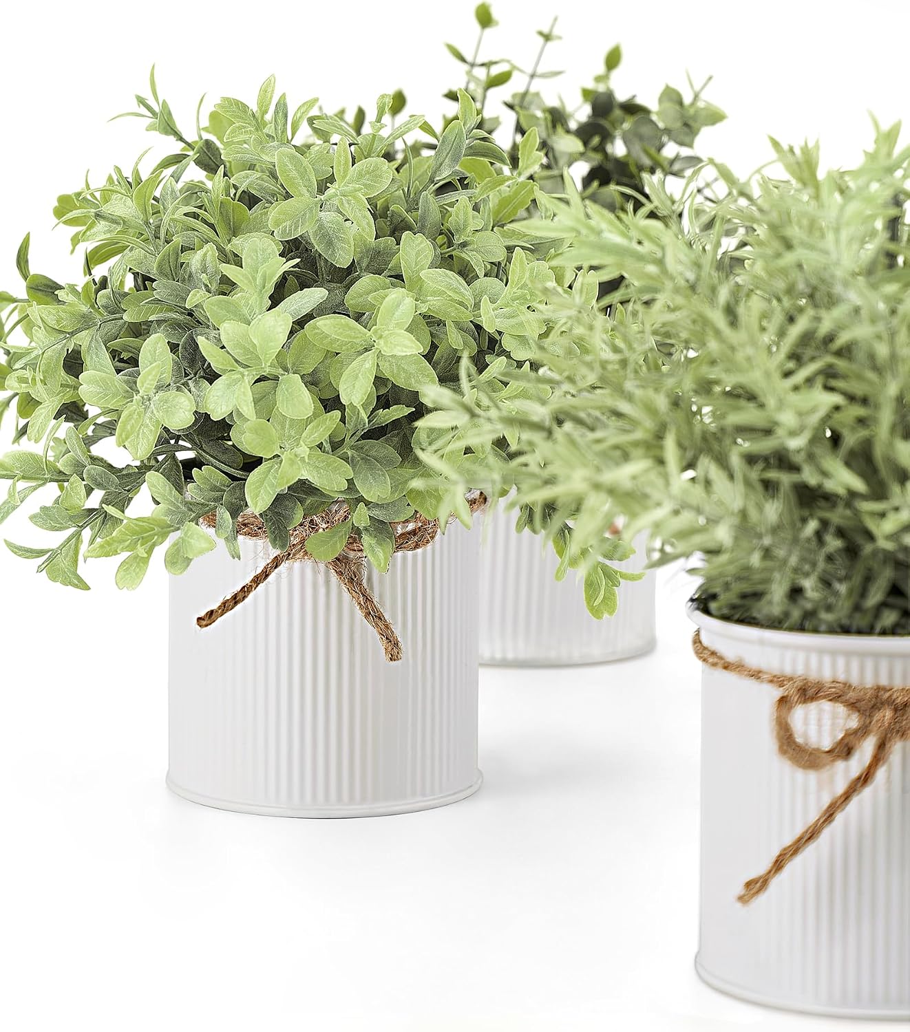 Fake Plants in Farmhouse Galvanized Metal Pots Table Centerpiece Rustic / White / 3 Inch / Set of 3