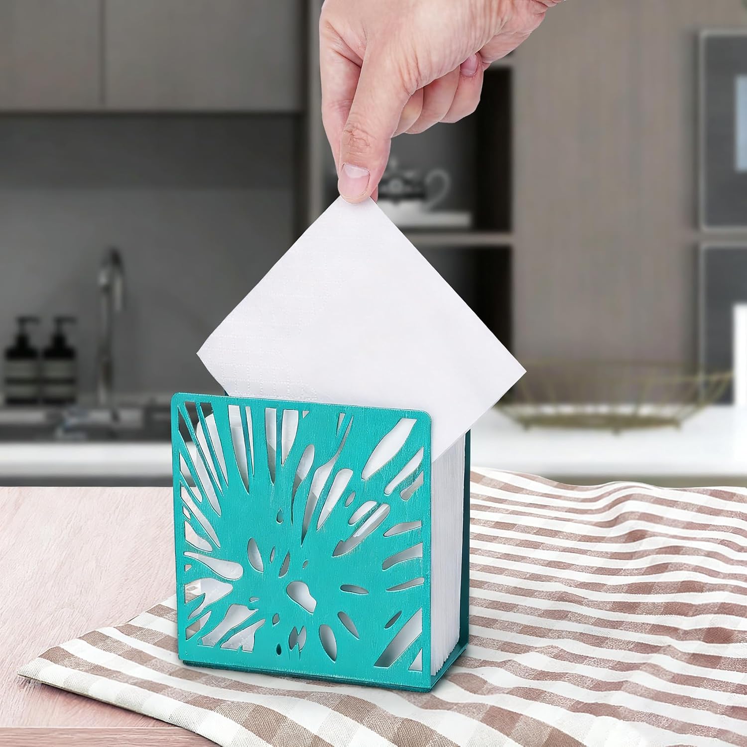 Farmhouse Metal Napkin Holder / Teal