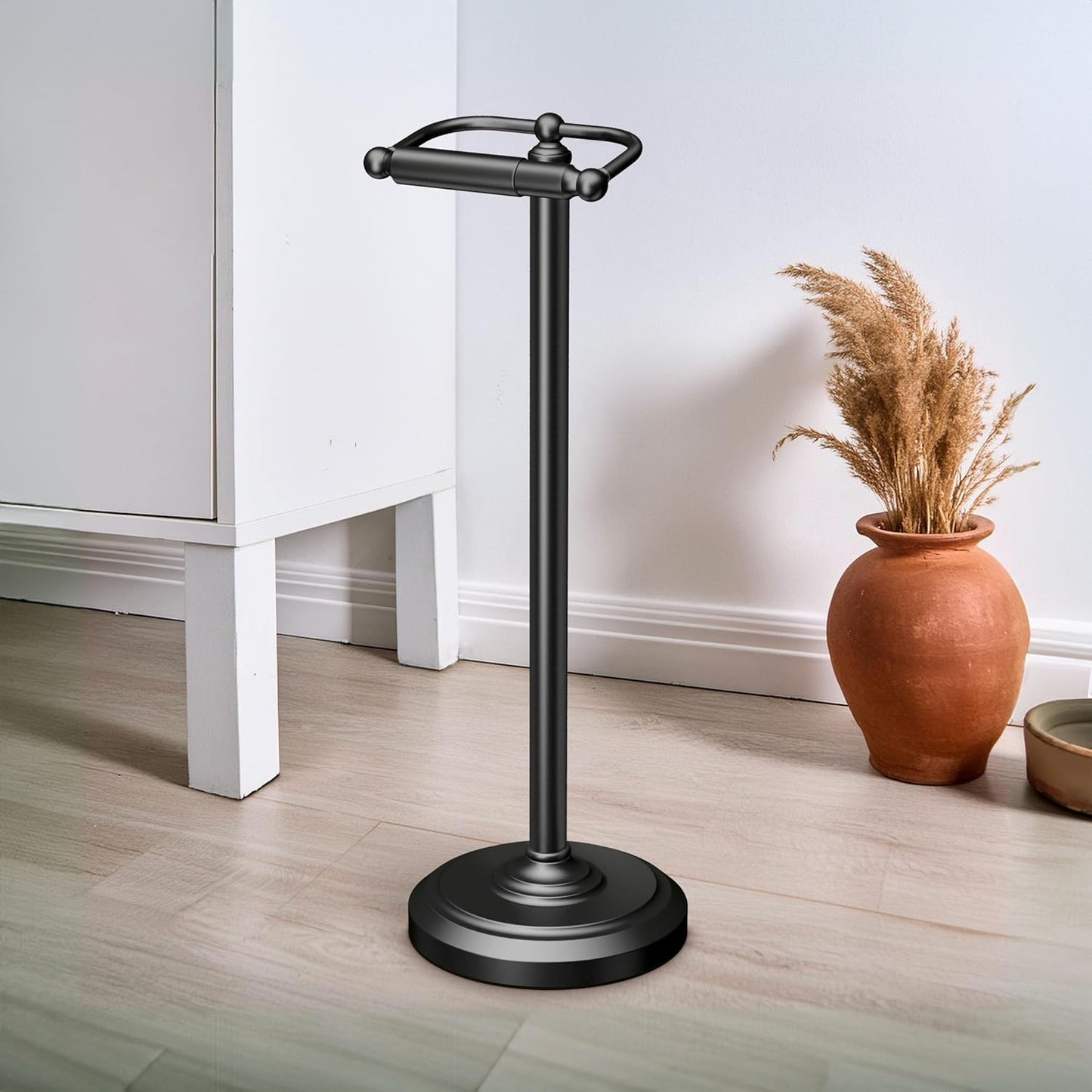 Gatco 1436MX Toilet Paper Holder Stand, Weighted Base, Matte Black, Freestanding Bathroom Floor Stand, 22 Inch