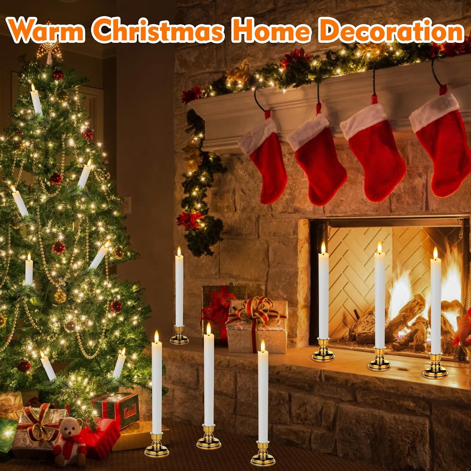 HINZER 6Pcs Flameless Taper Candles with Remote, Fall Home Wedding Decor | Battery Operated Candles Flickering 9.6 inch