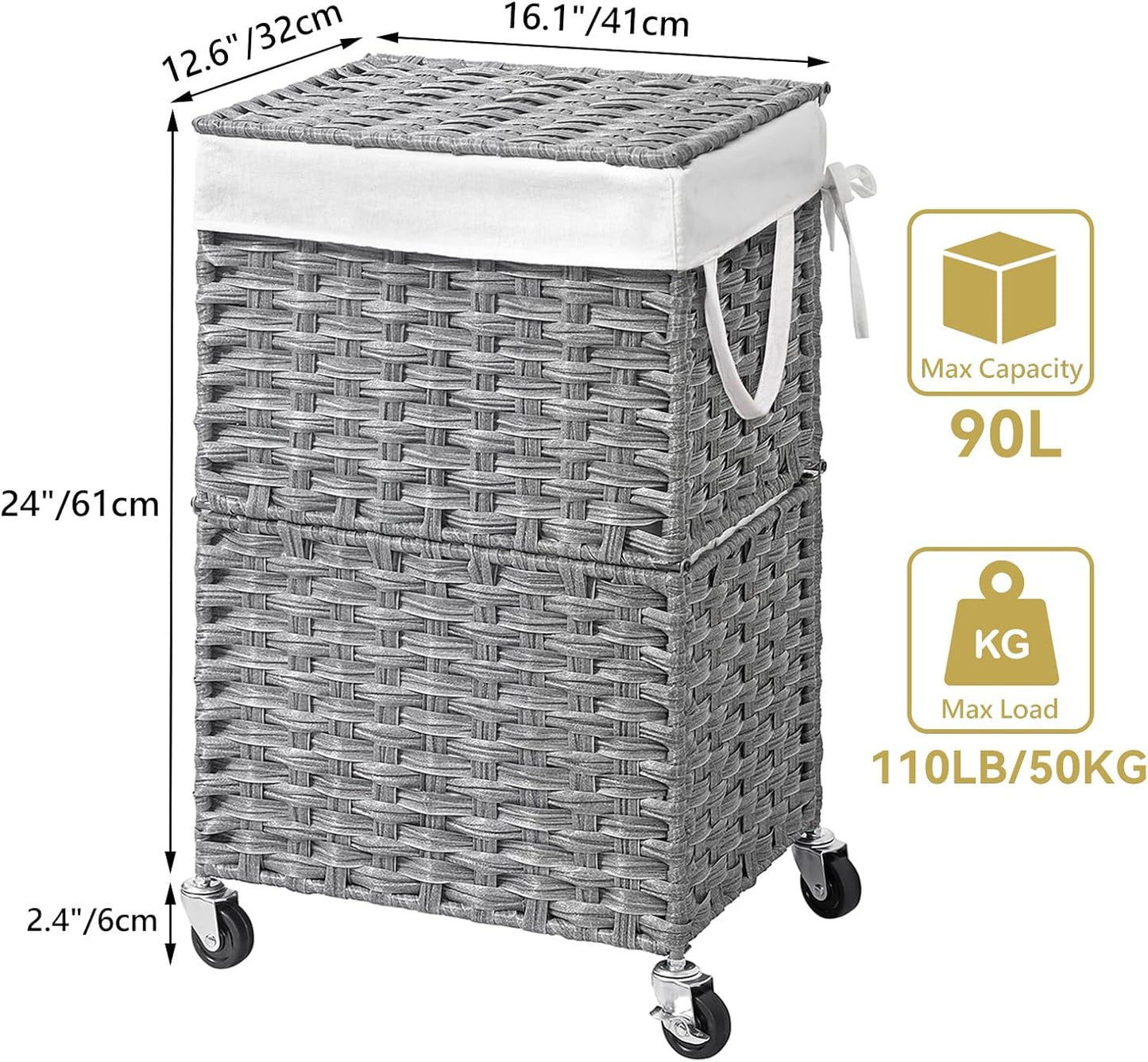 Rolling Laundry Basket / 90l / Grey