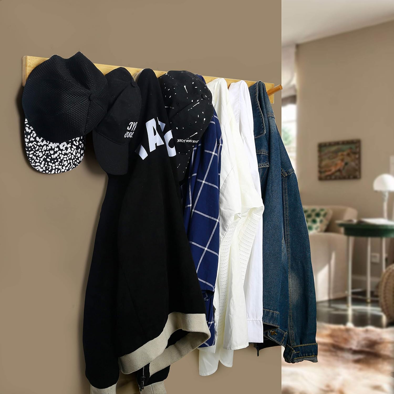 WEBI Coat Rack Wall Mounted,10 Hooks,38" Long Coat Hanger Wall Mount,Peg Rail Hat Hooks for Hanging