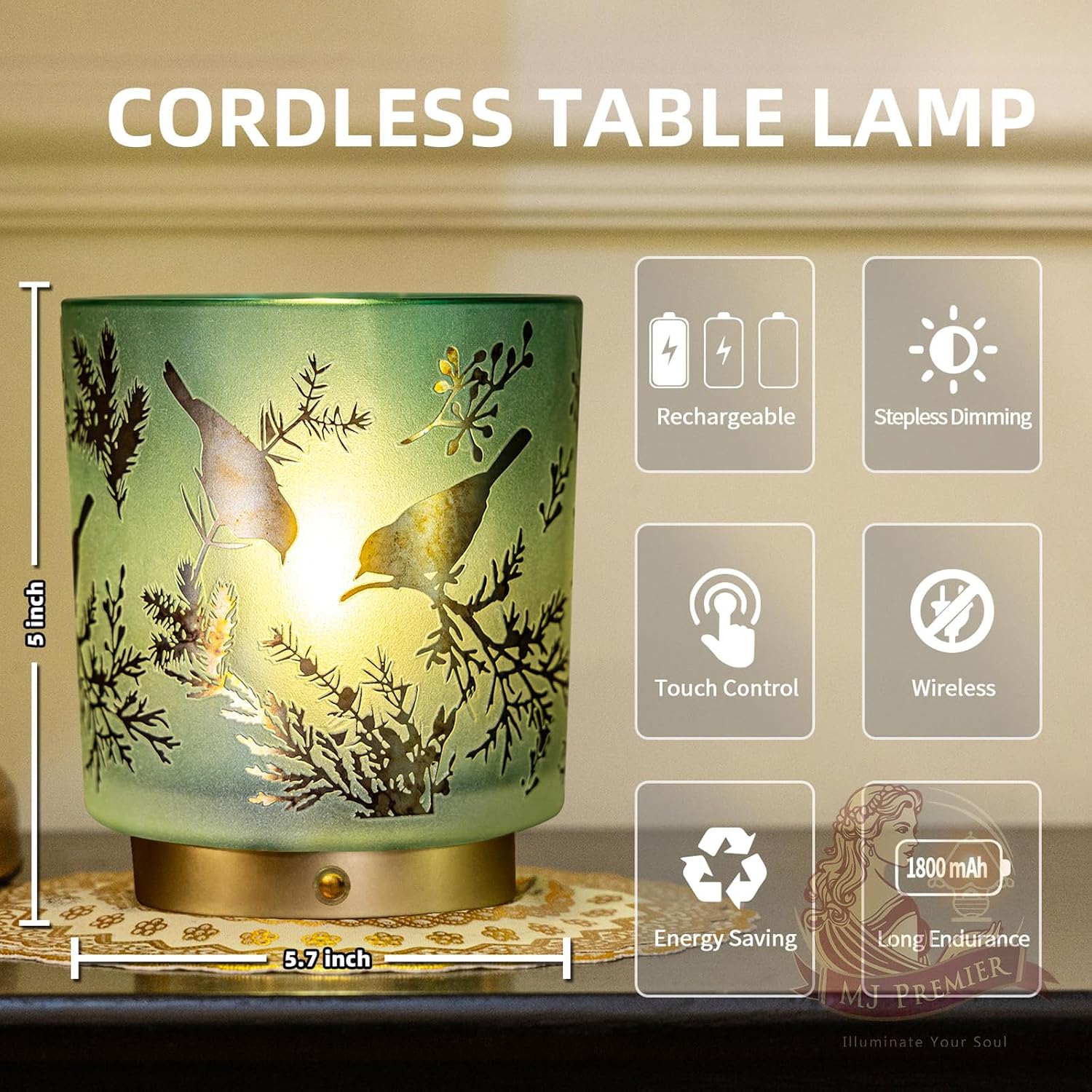 Cordless Lamp Rechargeable, Small Decorative Touch Lamp for Nightstand | Glass Battery Operated Table Lamps Dimmable