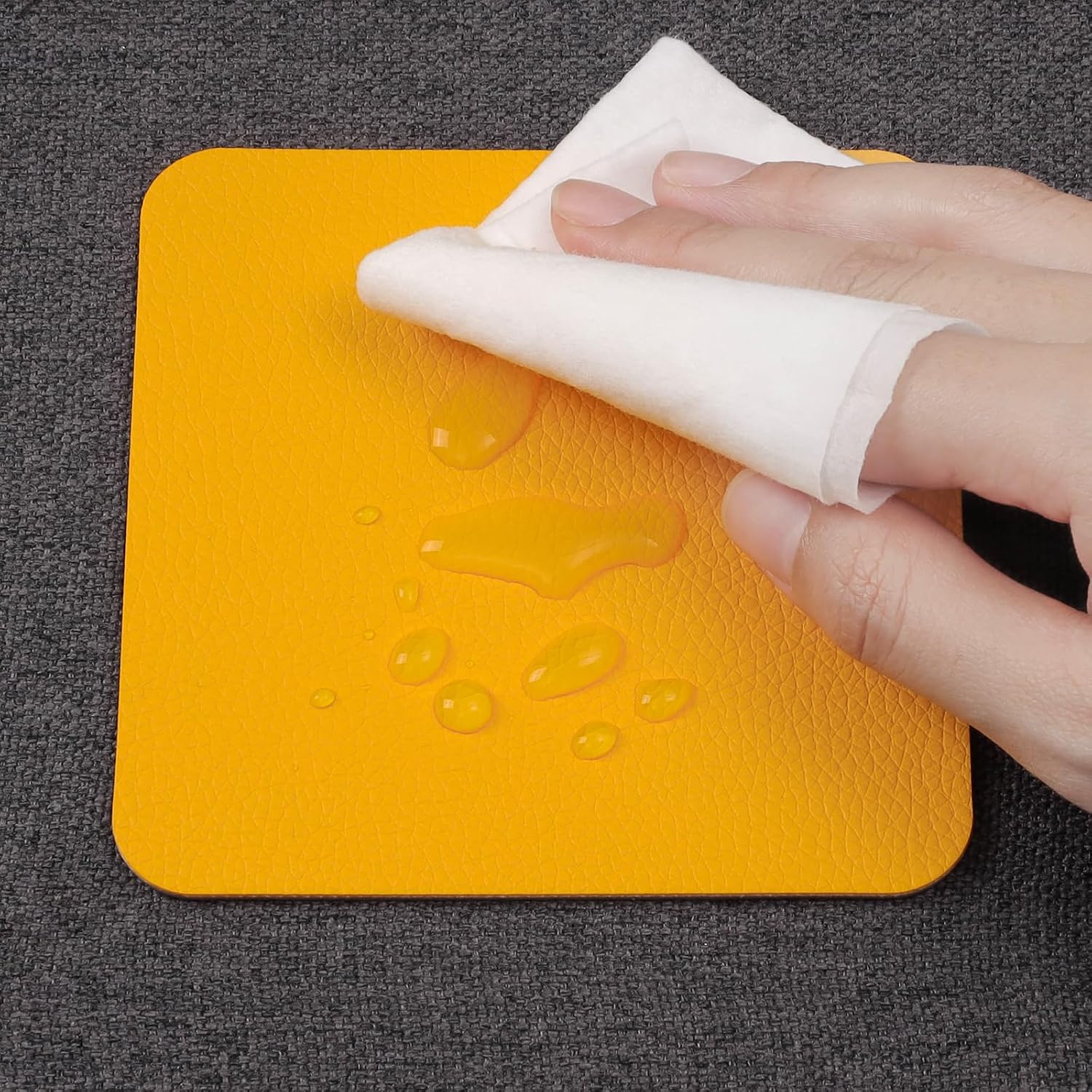 Coasters Glass Coasters Double Sided Faux Leather Coaster / Gray Yellow / 4 Inch / Set of 12