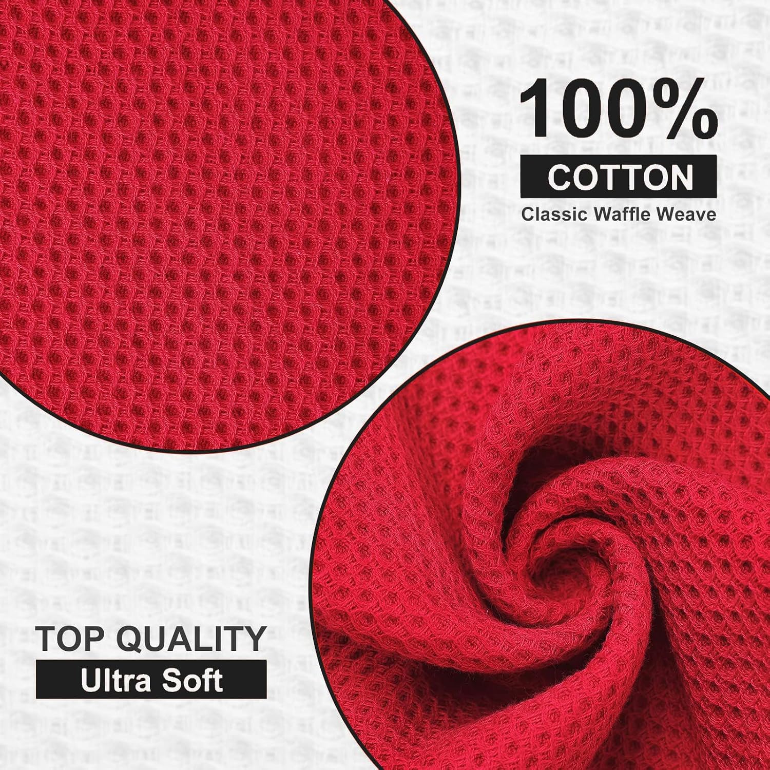 Kitinjoy 100% Cotton Waffle 12-Pack Kitchen Towels, 12" x 12", Red | Ultra Absorbent, Super Soft, lightweight, Quick