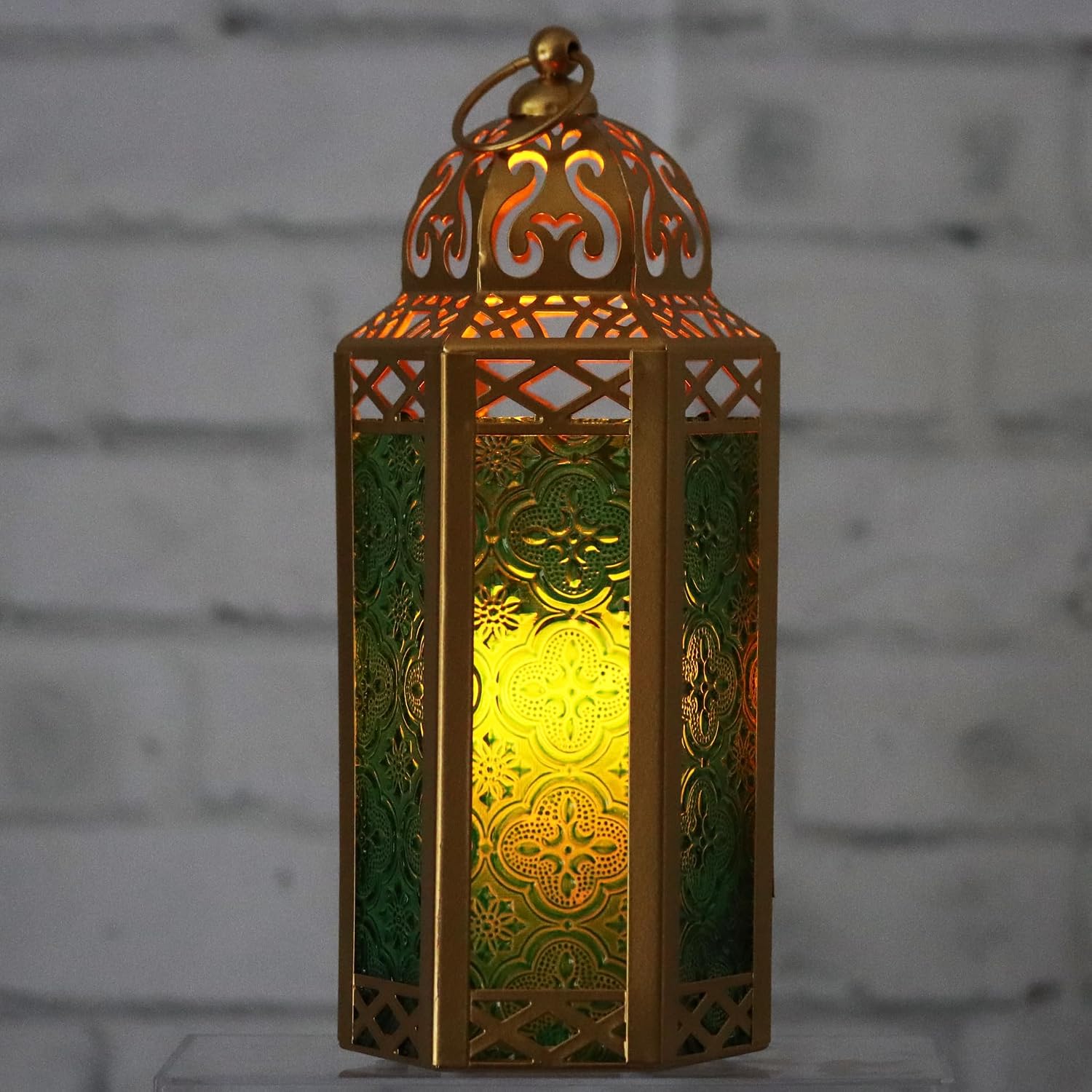Vela Lanterns Decorative Indoor Moroccan Candle Holder, Gold Green, M, 3-PK | Ramadan Decorations for Home, Green