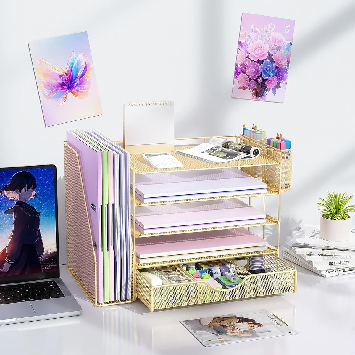 gianotter 5-Tier Desk Organizer with Drawers and File Holders | Letter Trays and Pen Holders - Workspace Accessories