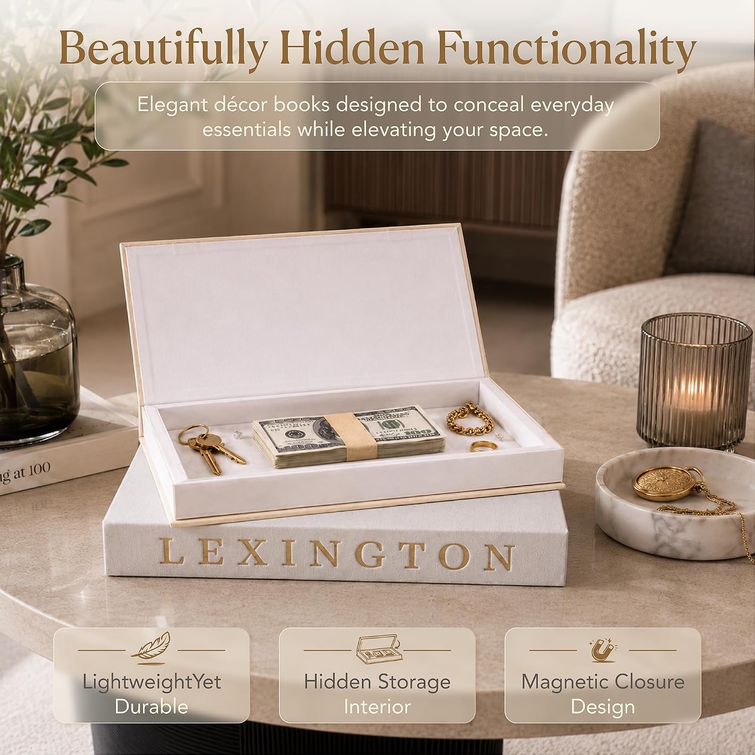 Linen-Wrapped Neutral Accent Books for Modern Home Décor
