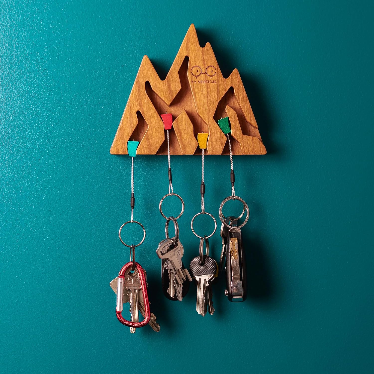 Mountain Decor Keyholder in Wood Wall Decor Gifts for Mountain Climbers 4 Key Rings / Cherry Wood