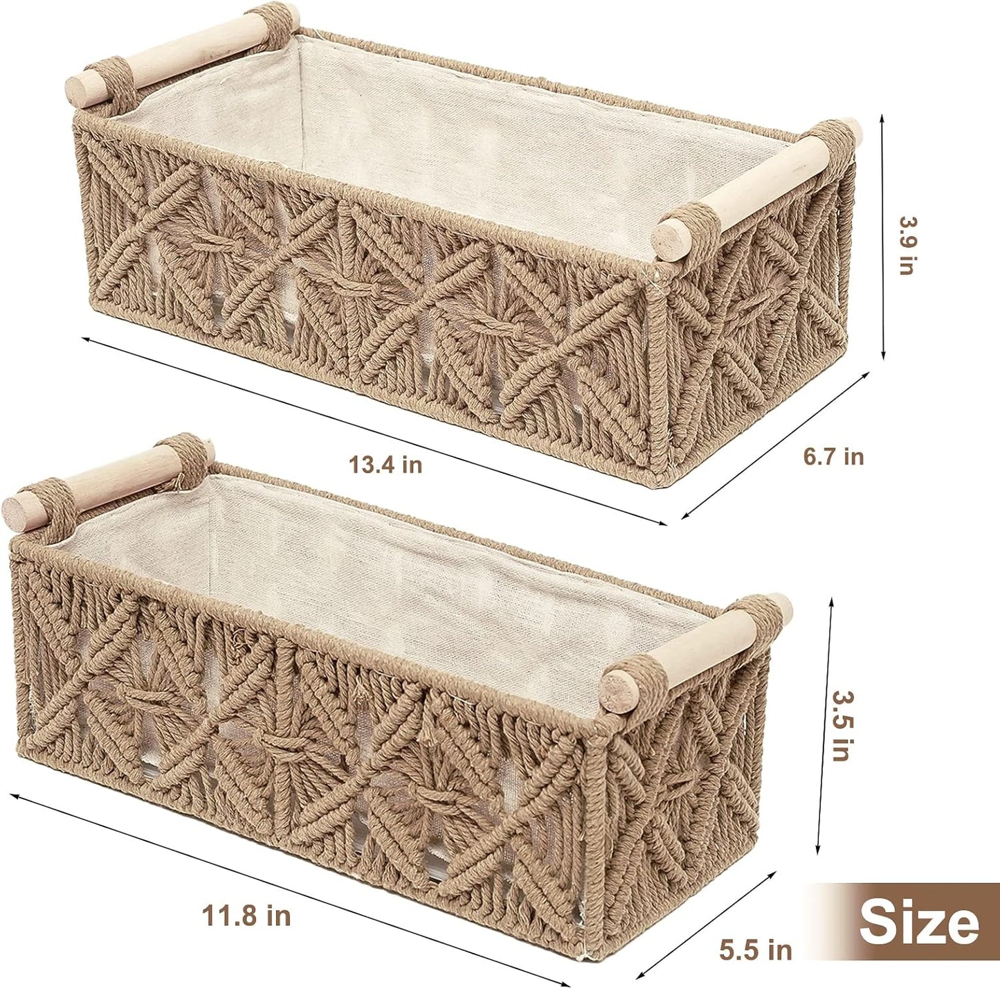 Macrame Storage Basket Boho Decor Baskets for Organizing Woven Decorative Basket / Beige