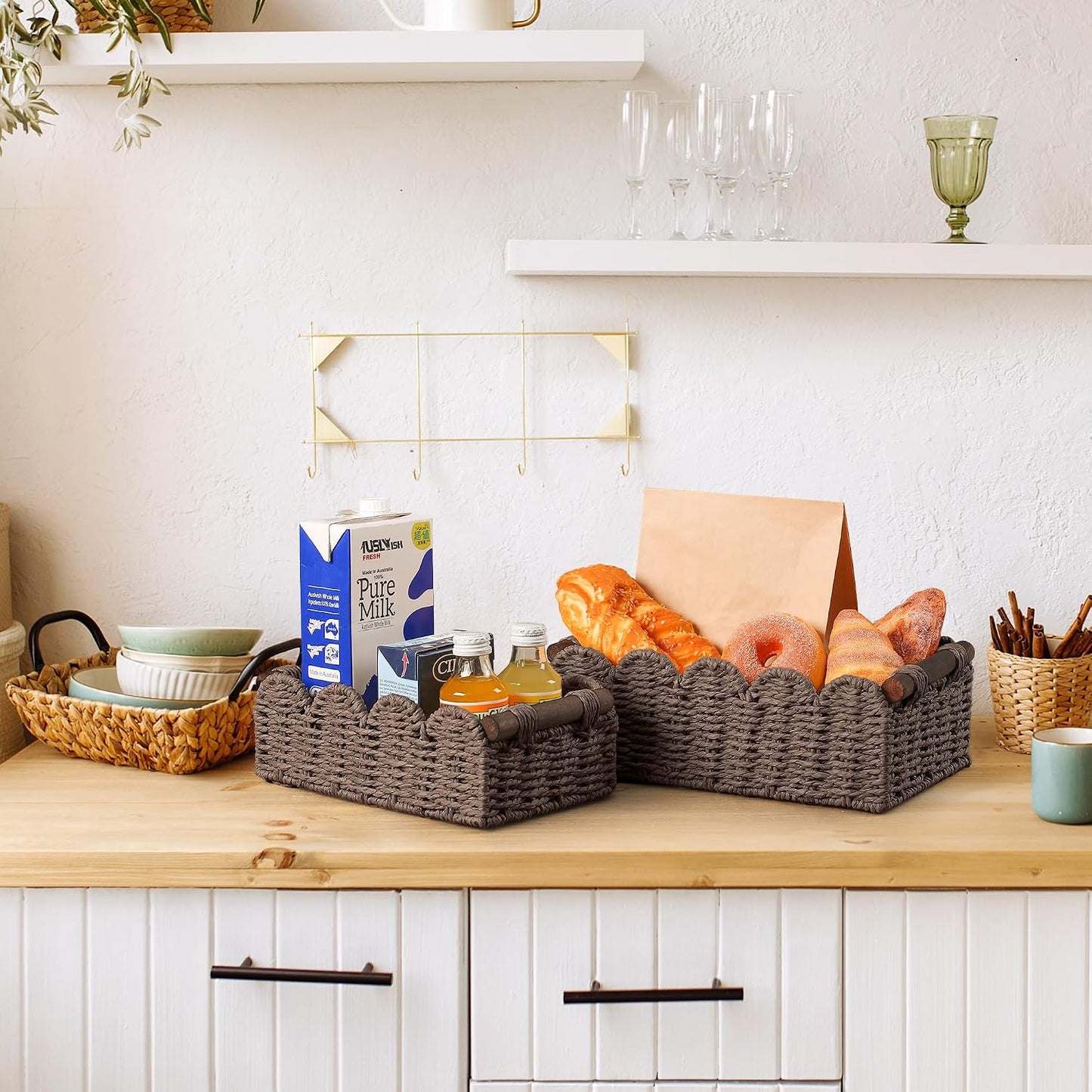 Storage Basket Wicker Baskets for Organizing Toilet Paper Storage Basket for Toilet Tank Top / Brown