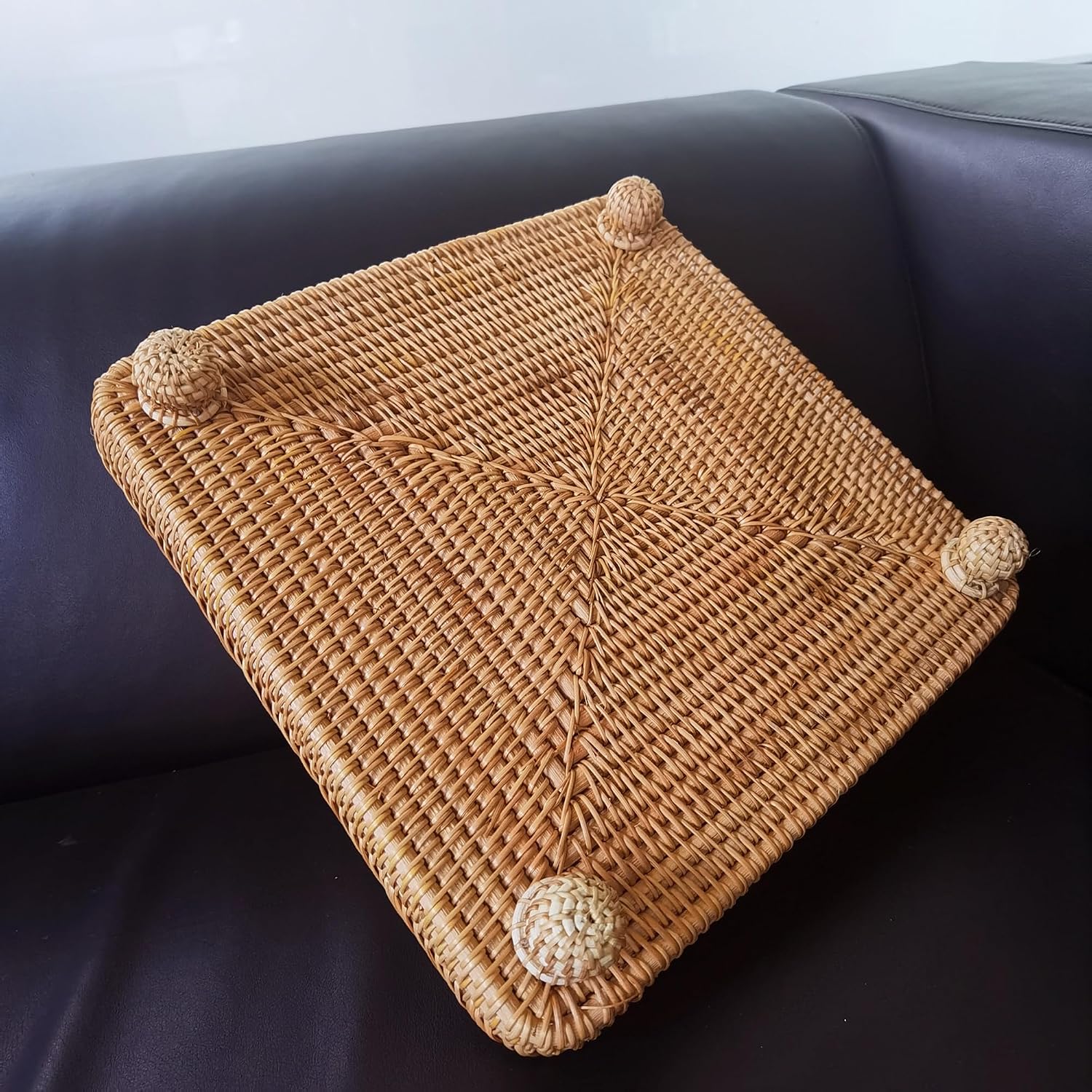 Rattan Pedestal Serving Basket / 12.5" Square