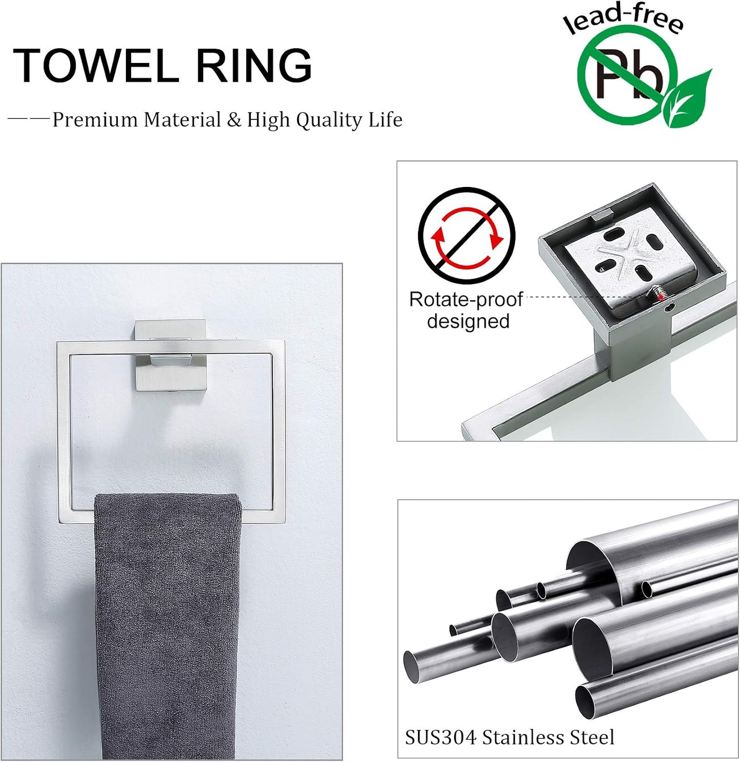Towel Bar Set 5 Pieces Brushed Nickel Bathroom Hardware Set|Stainless Steel Wall Mounted 23.6-Inch Towel Rack
