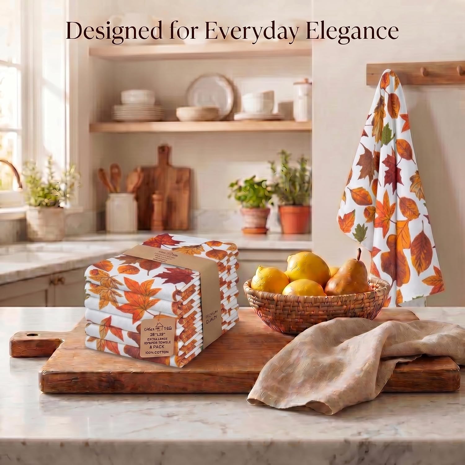 Urban Villa Kitchen Towels Cotton Dish Towels 20”x30”(Set of 6)Harvest Leaf
