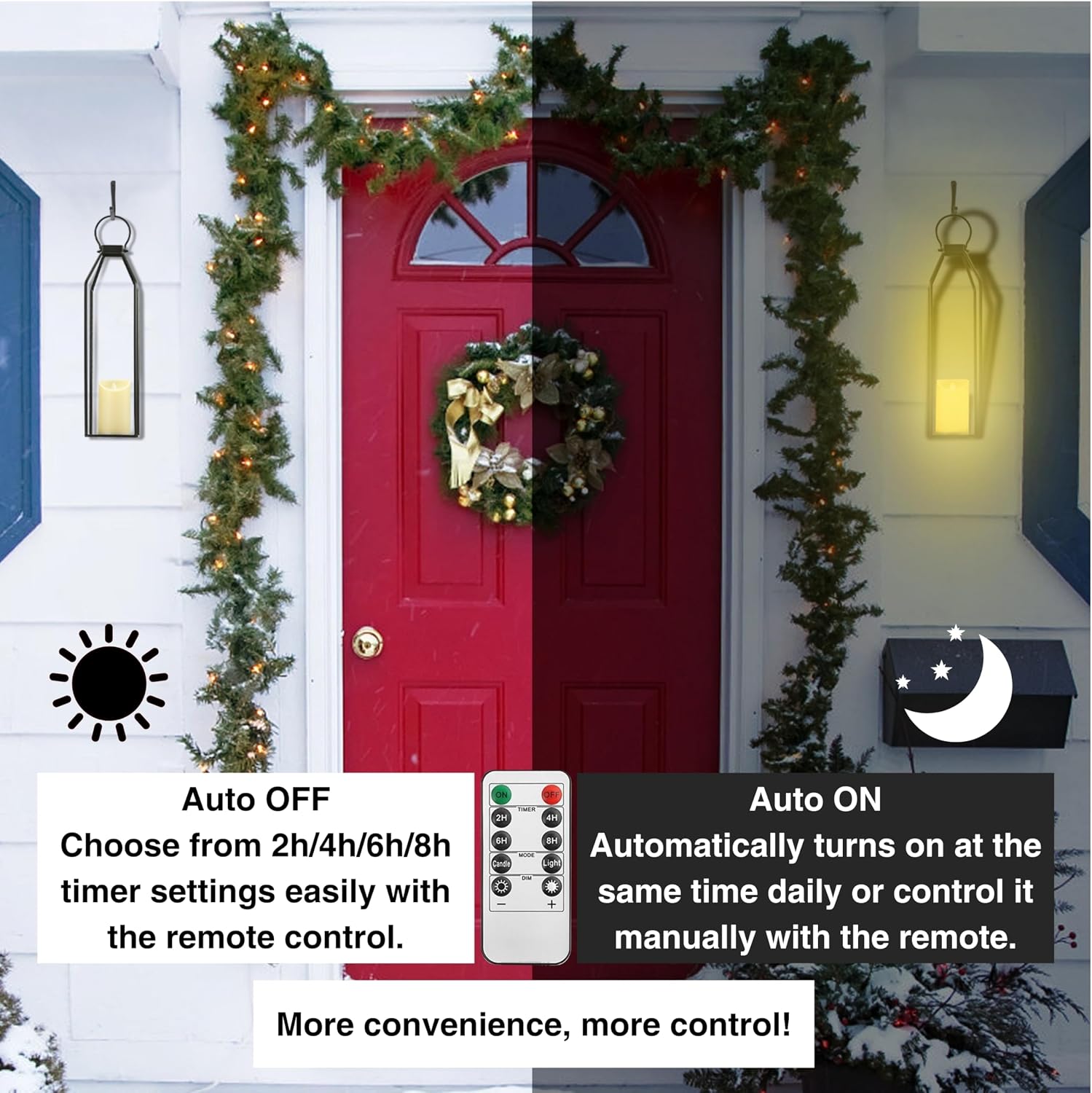 Perfnique Modern Farmhouse Lantern Decor, 15'' 13'' Set of 2 Black Metal Lantern, 2 LED 6hr Timer Flameless Candles ＆