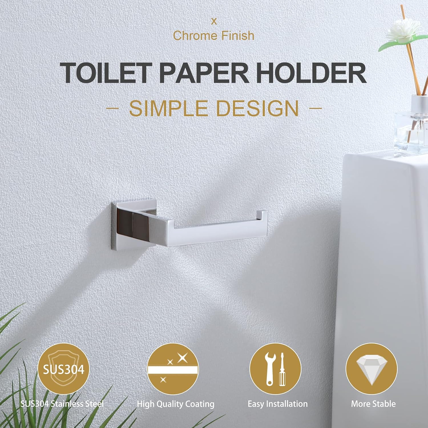 KOKOSIRI Toilet Paper Holder Chrome Toilet Roll Holder for Bathroom Kitchen Washroom T-304 Polished Stainless Steel