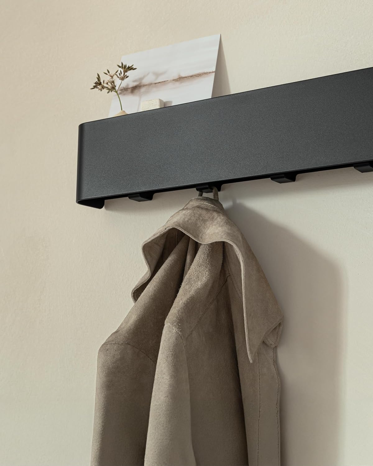 Kazai. Coat Rack Wall Mount with Shelf 'Tone' | Modern Design Coat Hanger with Hidden Hooks and Storage | Hat Rack with