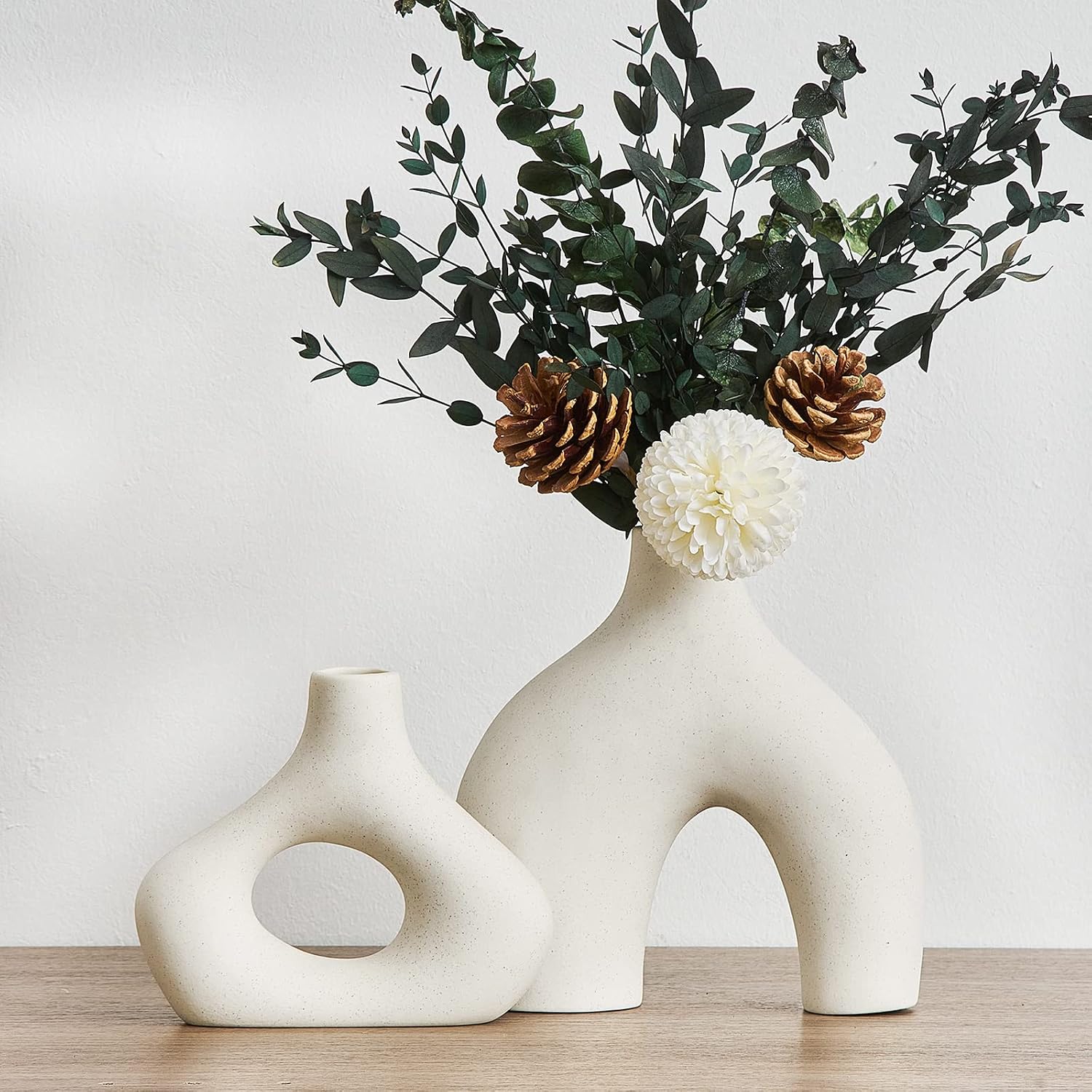 Ceramic Vase for Modern Home Decor / White / Set of 2