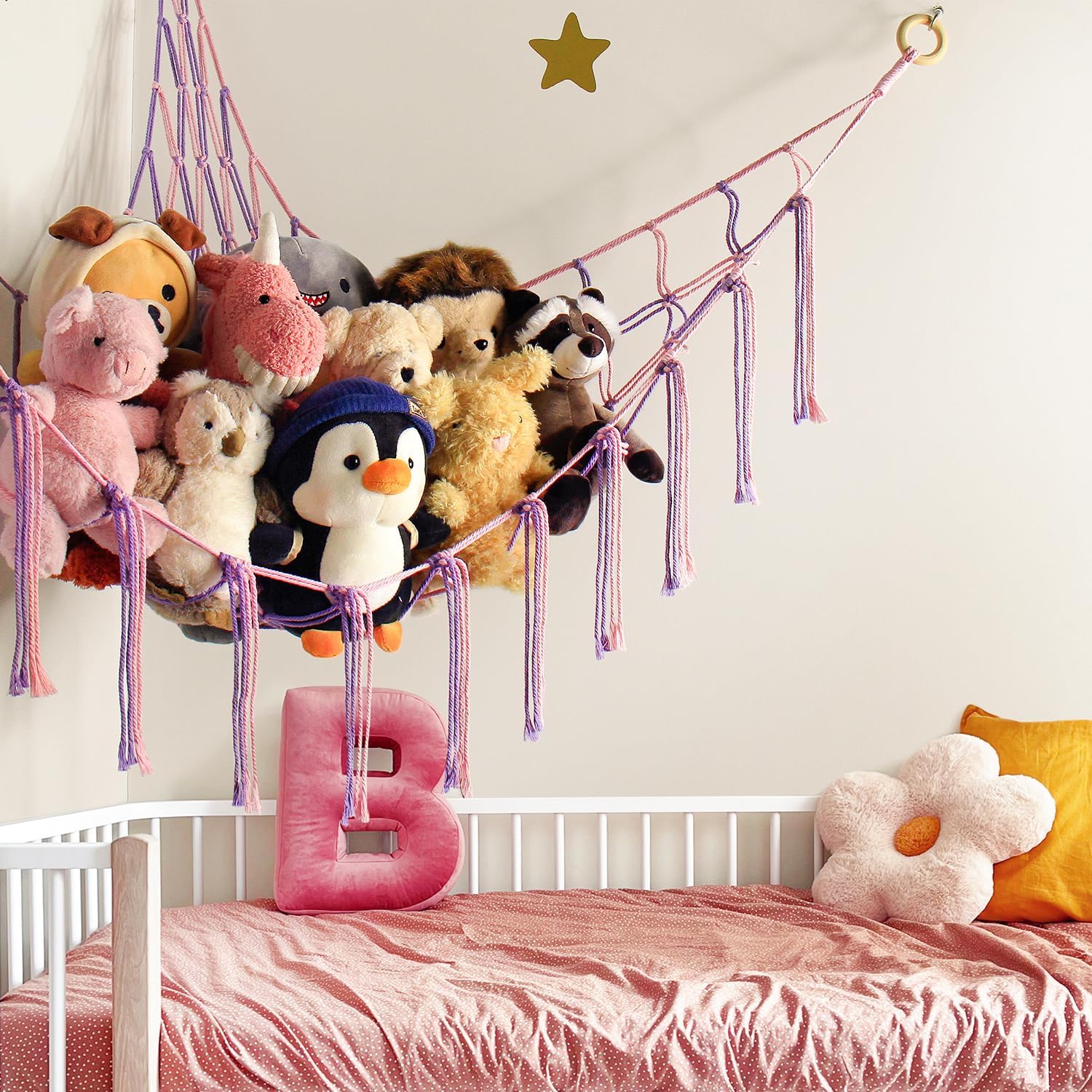 Large Stuffed Animal Hammock Corner Net for Toys Storage Hanging Stuff / Standard / Pink Purple