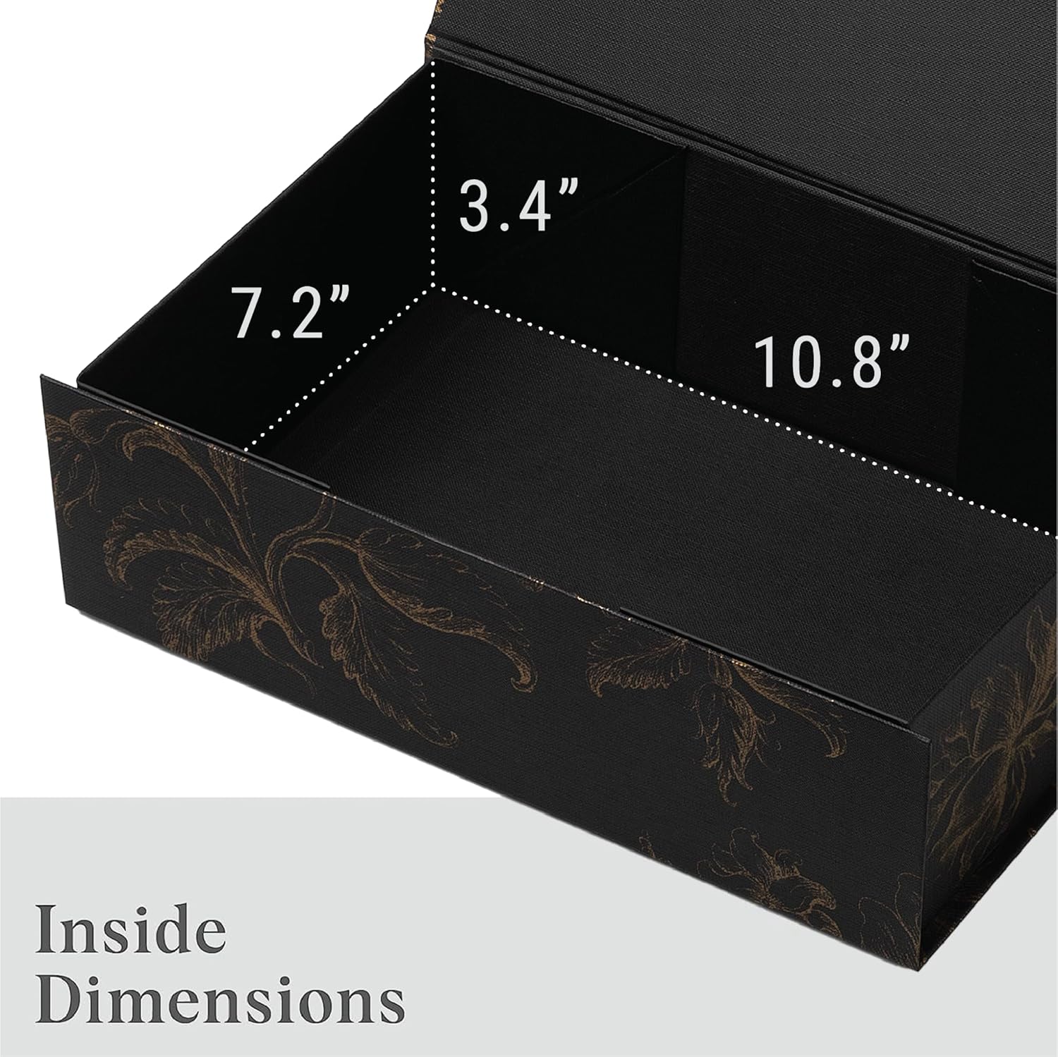 Gold Floral Decorative Boxes / 11.5 x 7.5 x 3.5 / Golden Bouquet / Black / Set of 3
