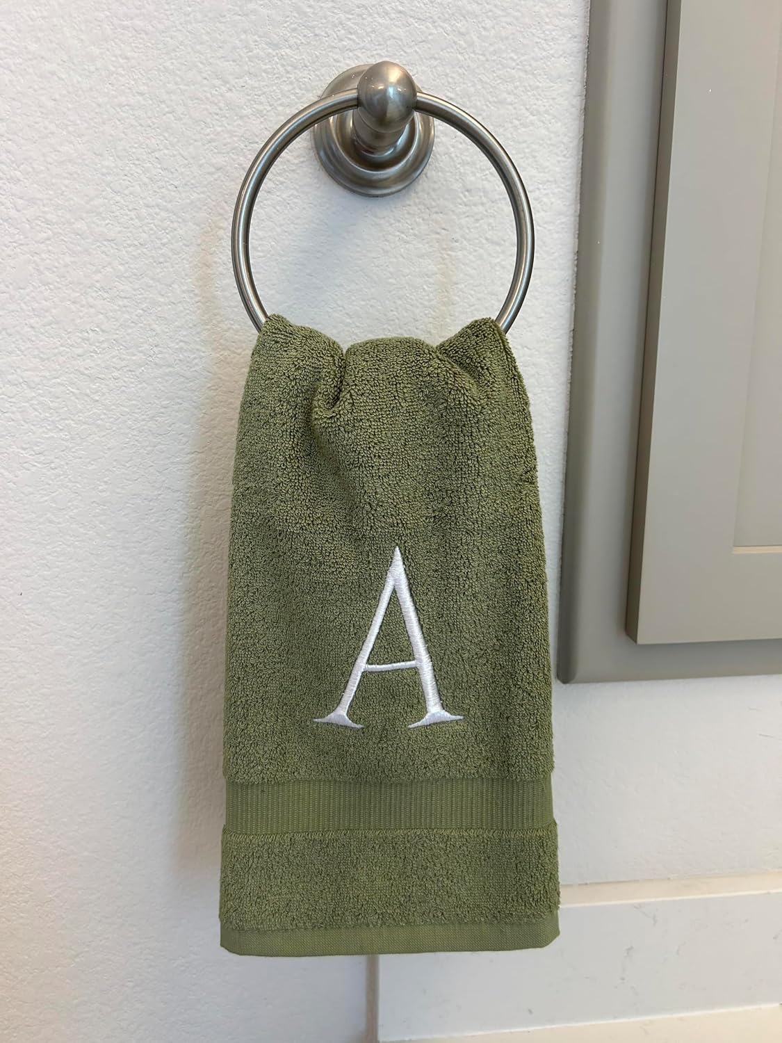 Sage with White Monogrammed Hand Towels for Bathroom - Set of 2 Letter J | Luxury Hotel Quality Initial Towels For