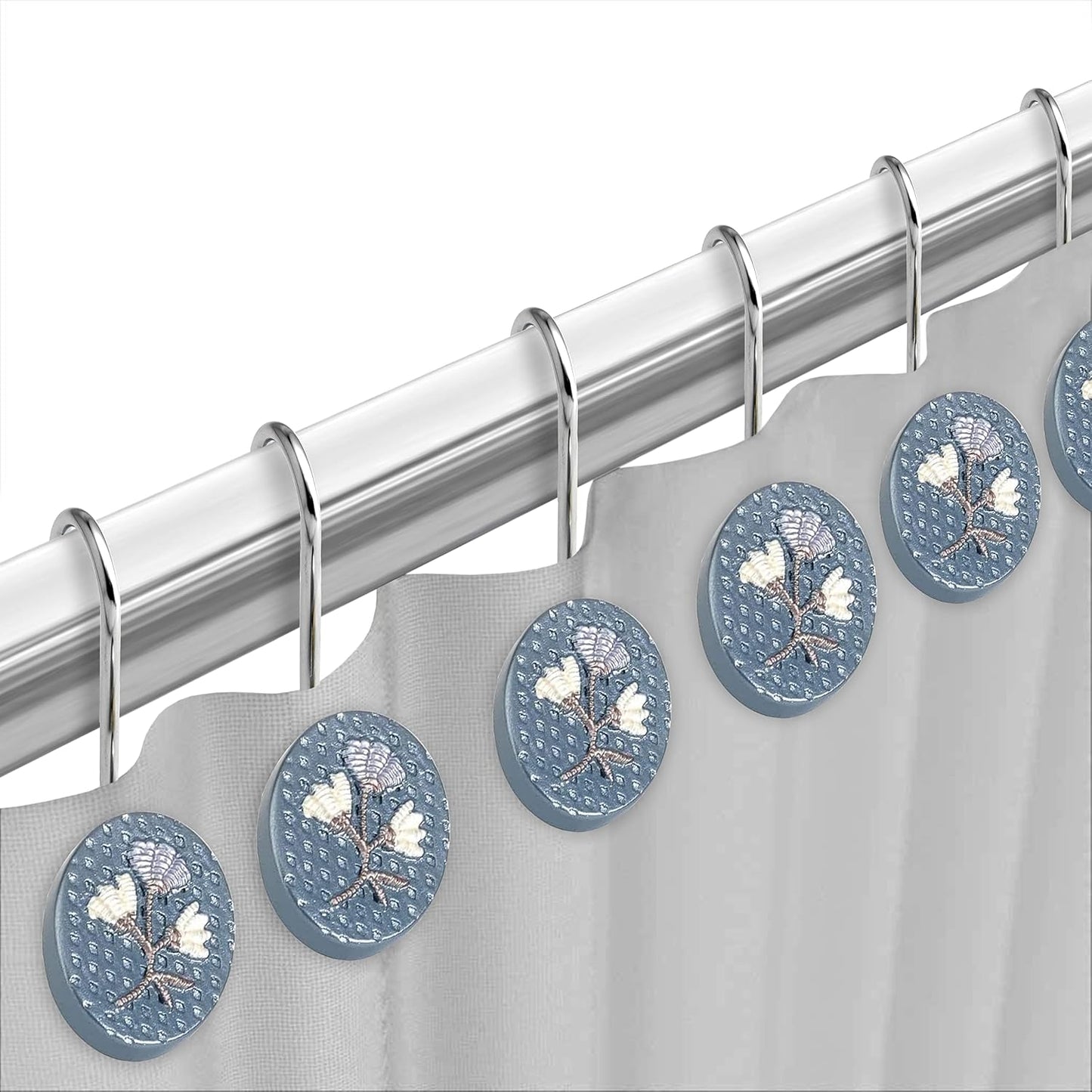 Zahari Home 13pc Capri Bathroom Sheer Shower Curtain Sets & 12 Hooks - Modern Classic Luxury Contemporary Decor Blue