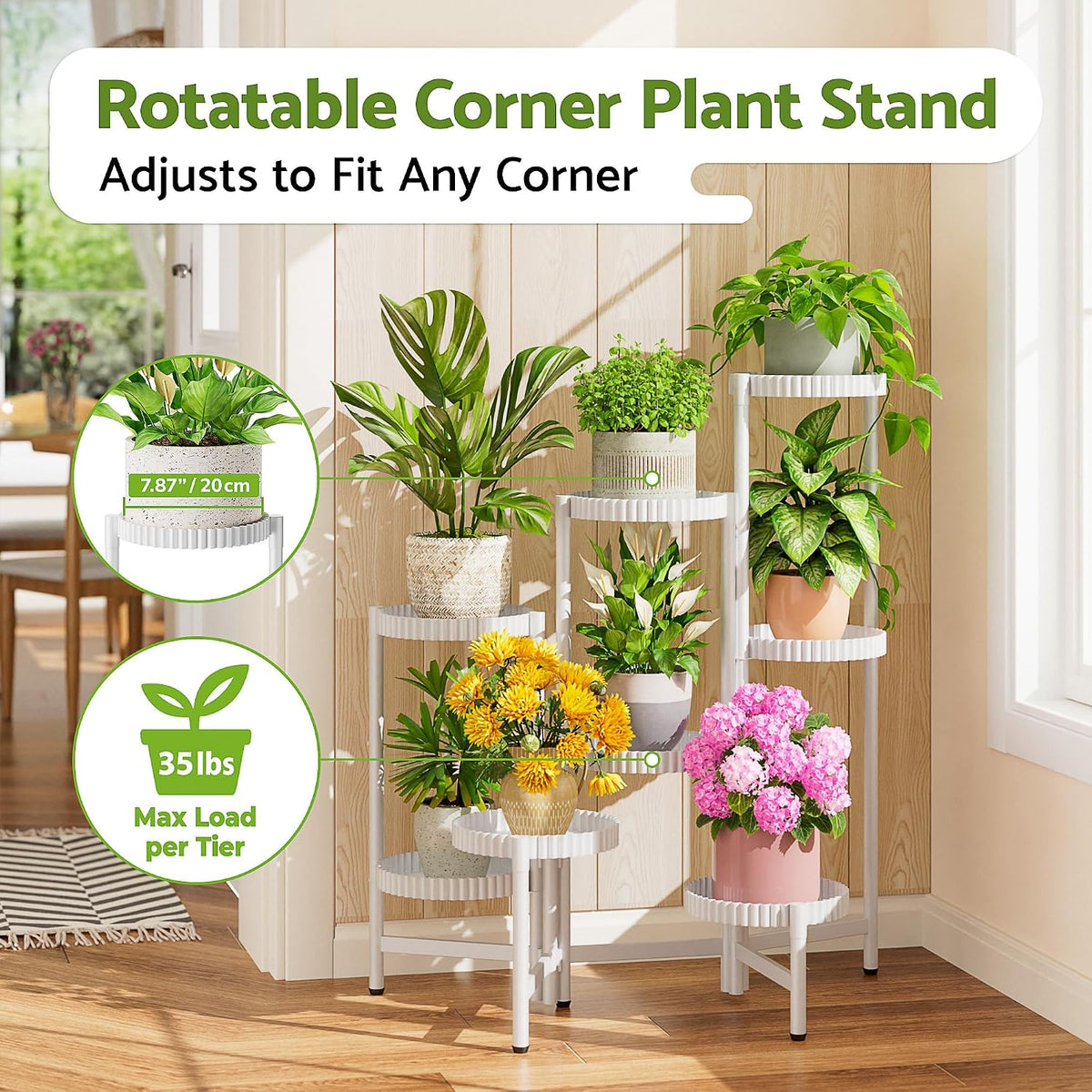 8 Tier Plant Stand Indoor Outdoor, Corner Tiered Fladable Plant Stands, Planter Display Rack for Multiple Plants, Iron