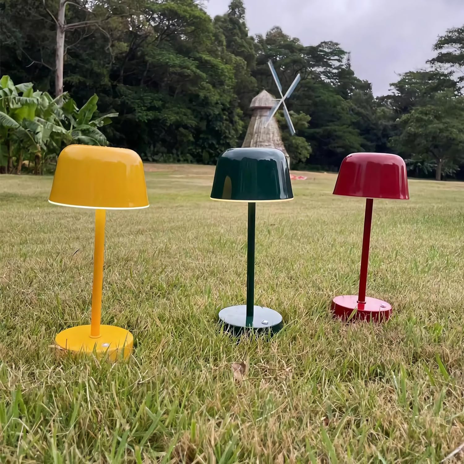 Rechargeable Table Lamp, Yellow Mushroom Table Lamp with USB Port, Battery Operated Touch Small Lamp for Nightstand