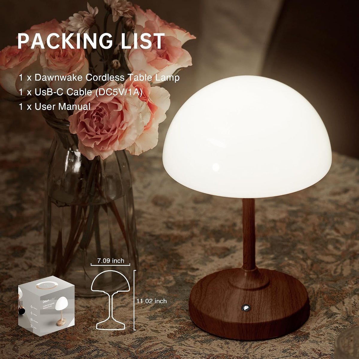 Mushroom Lamp Cordless Lamp Table Lamp,Outdoor Waterproof Shower Lamps,5000mAh Rechargeble Battery Operated Dimmable
