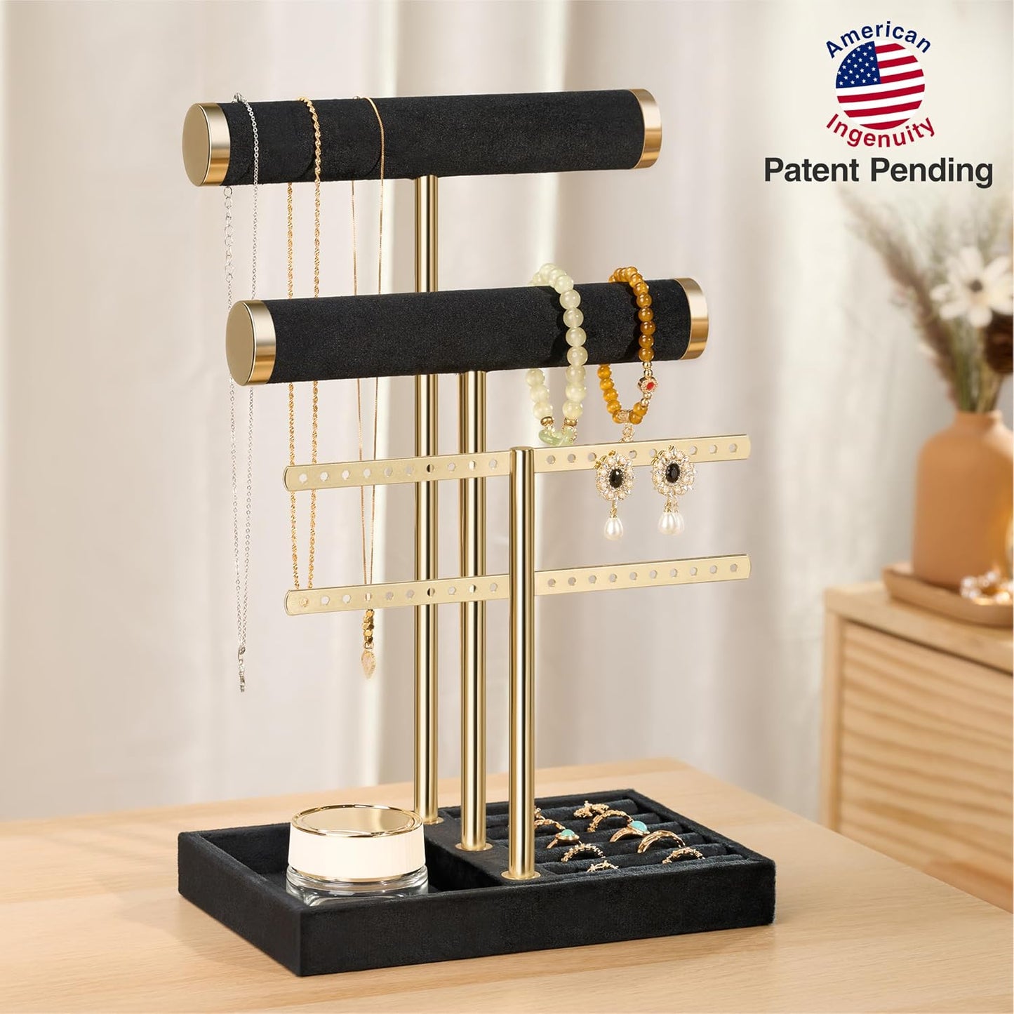 Detachable T Bar Velvet Bracelet Holder / Black / Standard