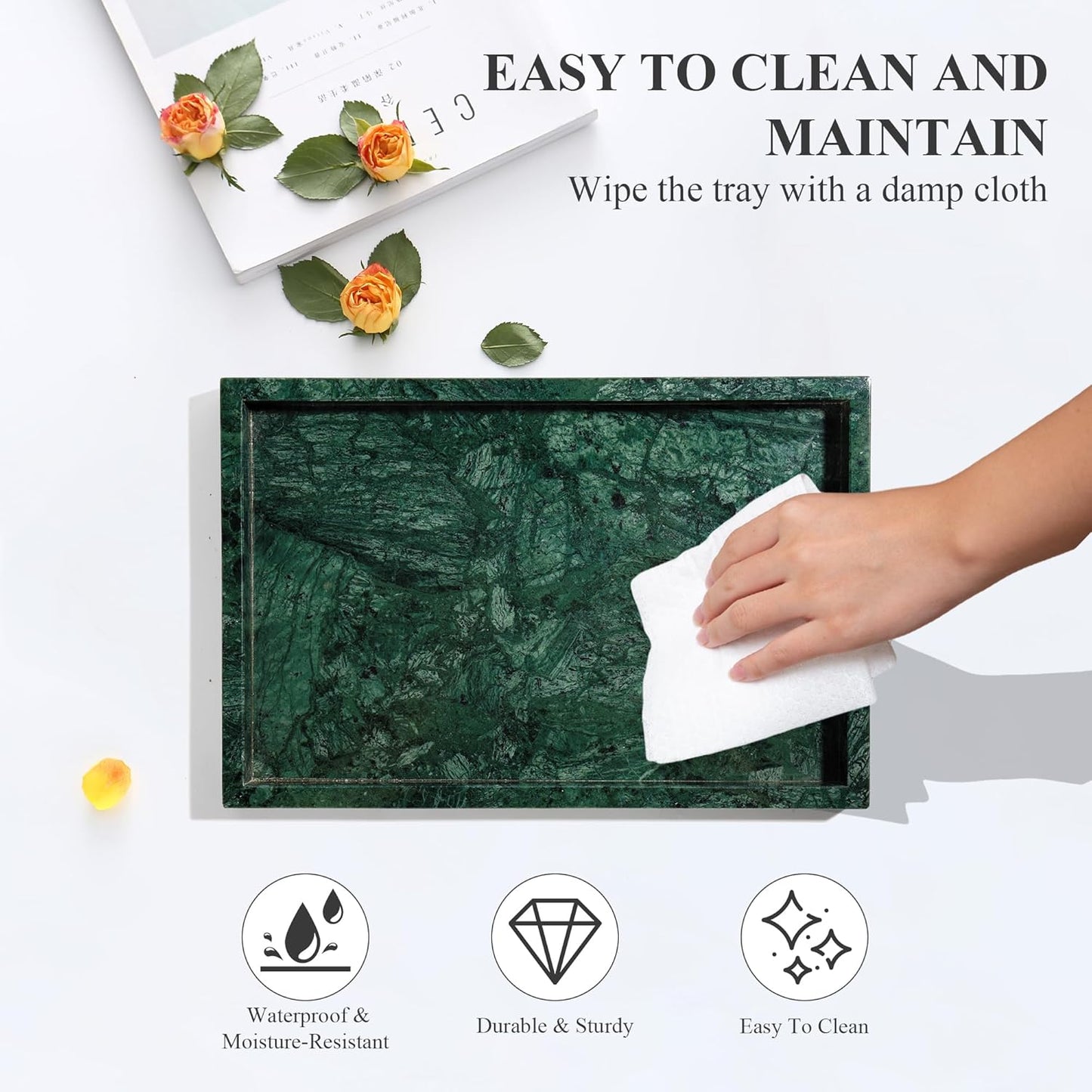 Storage Trays / Real Natural Marble Tray / 12 x 8 x 1.2 / Dark Green