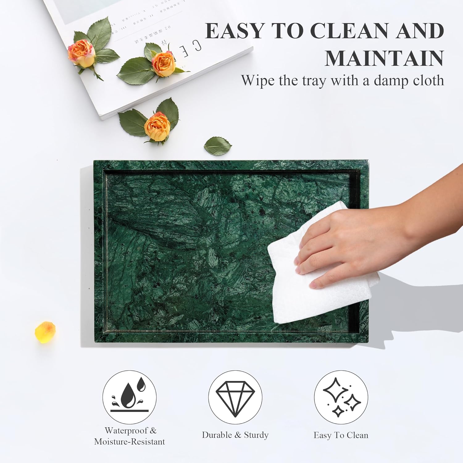 Storage Trays / Real Natural Marble Tray / 12 x 8 x 1.2 / Dark Green