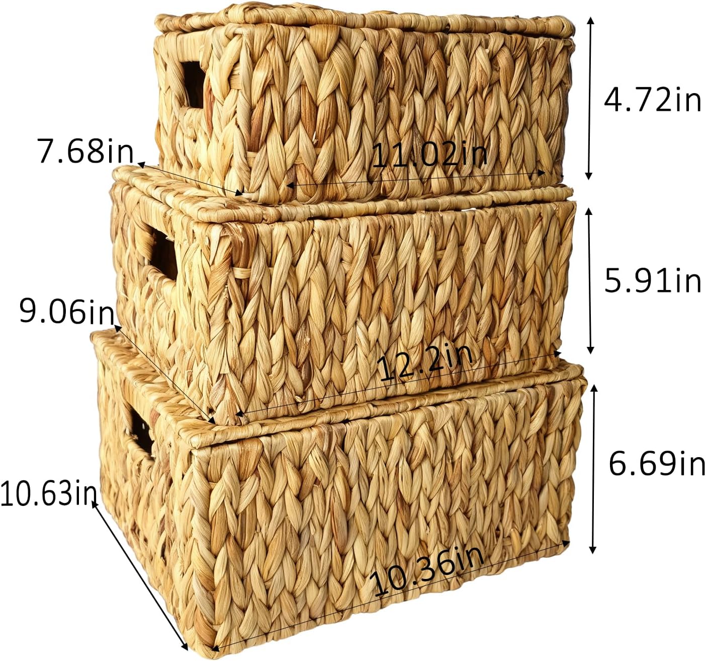 Wicker Storage Baskets / Water Hyacinth Color / Set of 3