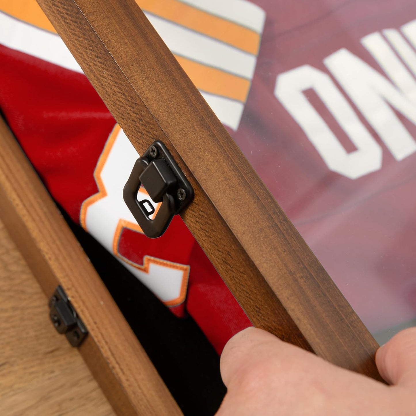 HBCY Creations 24x36 Rustic Brown Jersey Display Case - Solid Wood with Acrylic Window - Anti-Theft Lock with 2 Keys