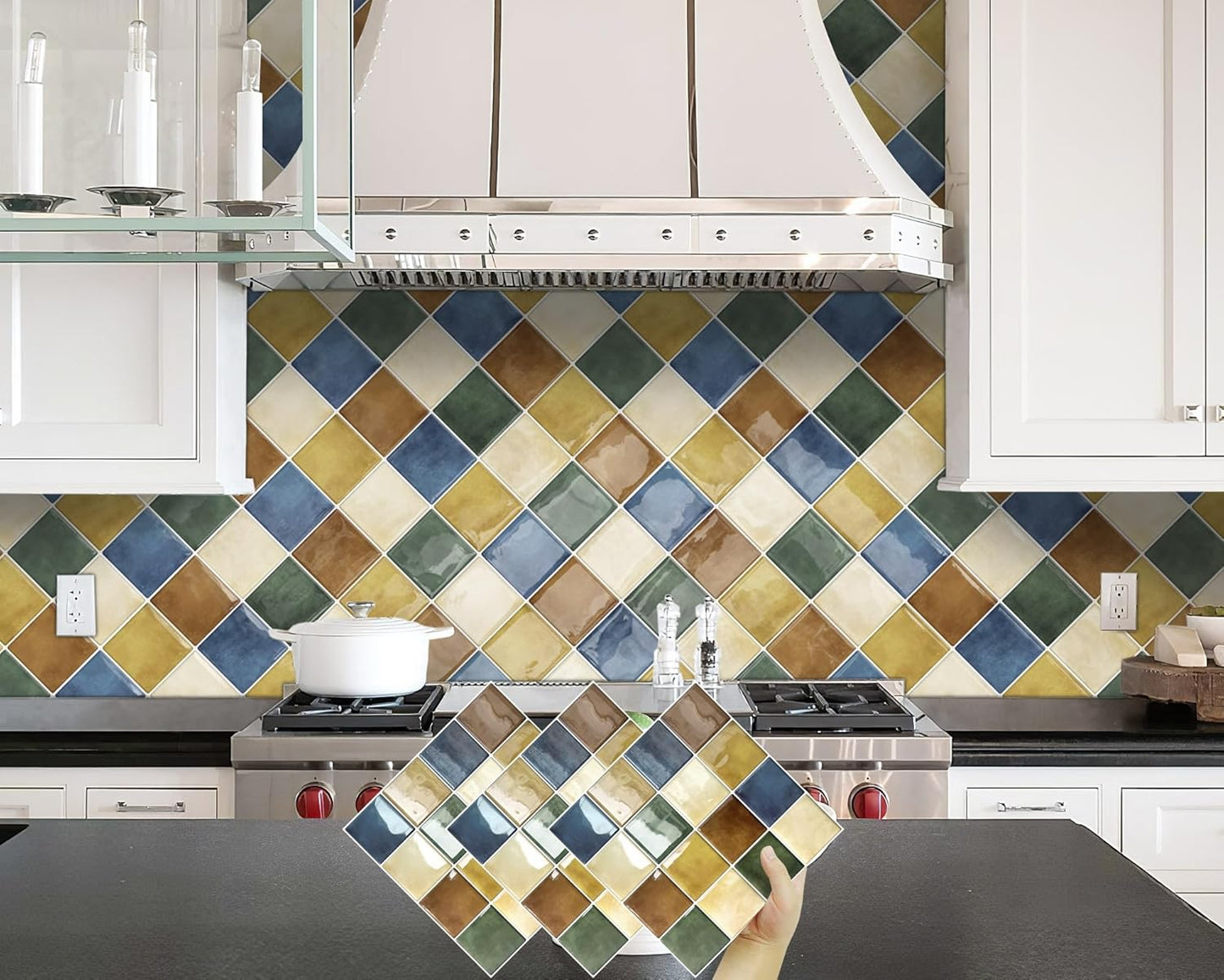 Colorful Peel and Stick Backsplash Tiles Kitchen Bathroom Square Self Adhesive Wall / Multicoloured