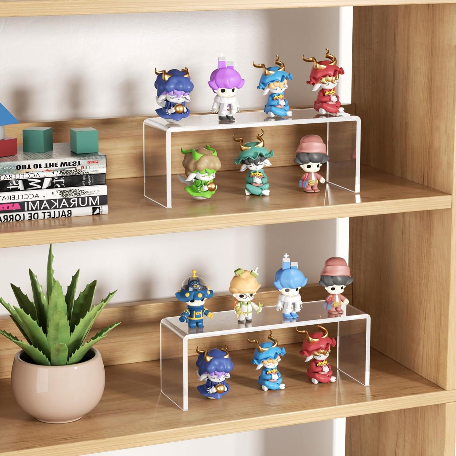 Aminigram 4 Pack Large Acrylic Risers Display Stands, Perfume Organizer Stand, Clear Acrylic Shelf for Show Decor