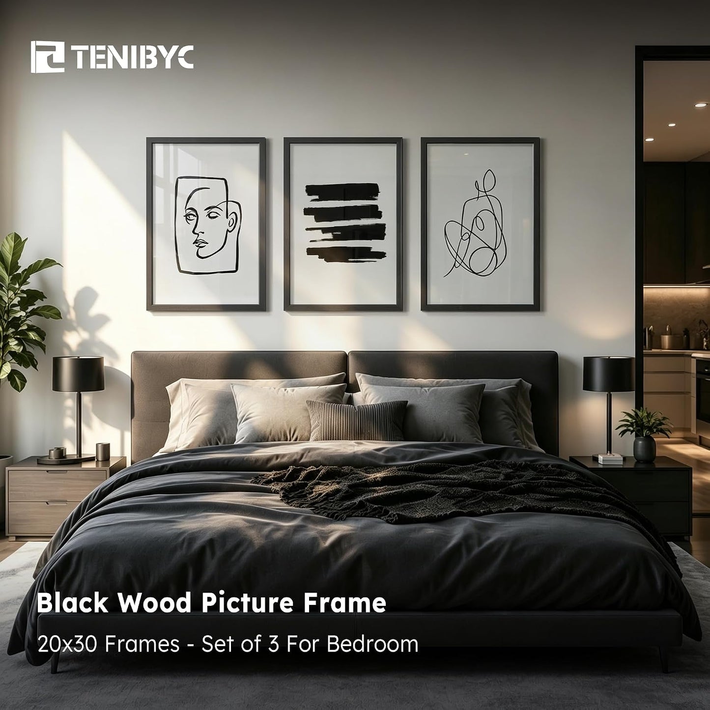 20x30 Poster Frame, Black Wood, 3 Pack, Wall Hanging for Picture | Thick Polished Plexiglass, Large Movie Poster Frame