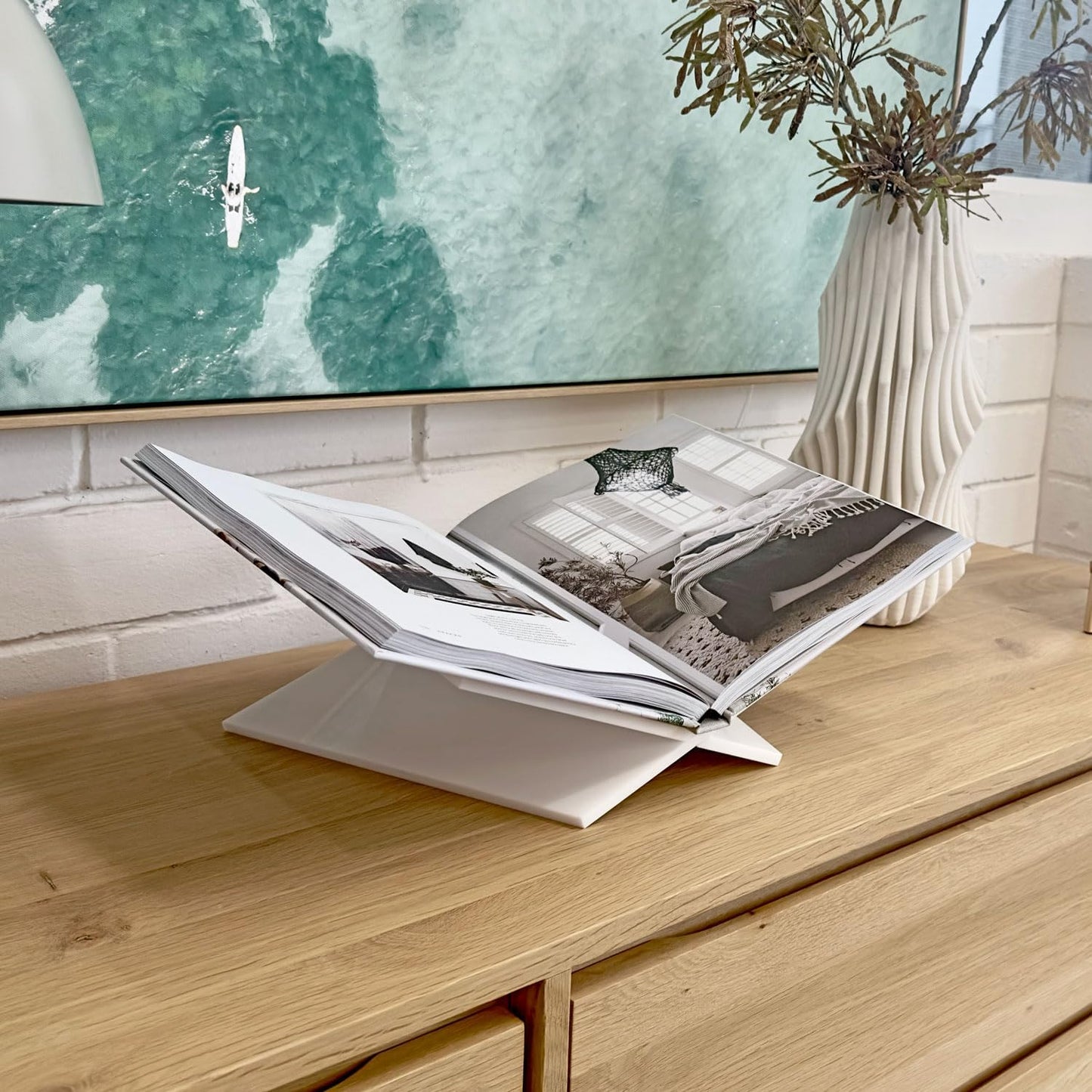 Large White Acrylic Book Stand, 12.5" x 9.5" x 5.5”, Acrylic Book Holder, Open Bookstand for Display and Reading