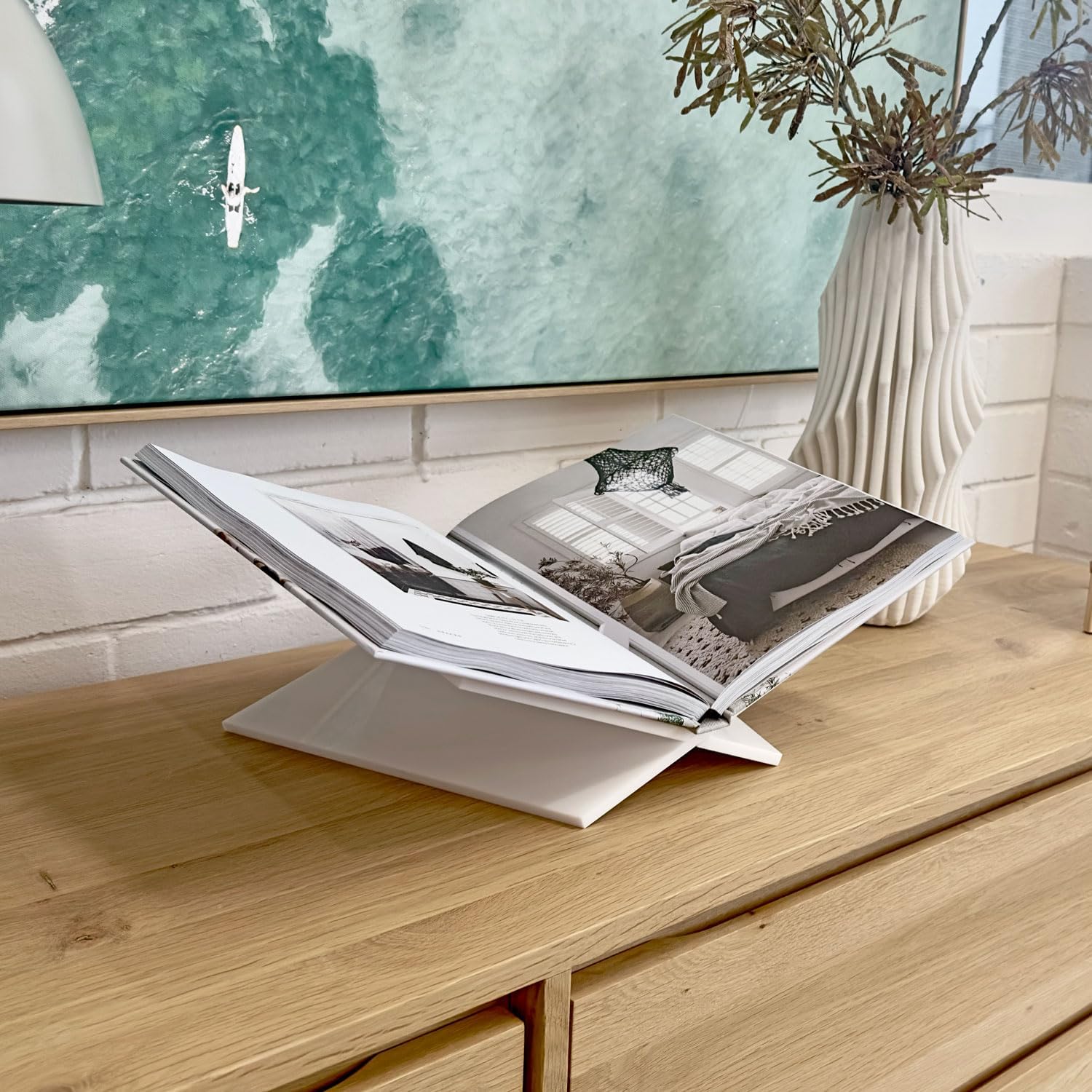 Large White Acrylic Book Stand, 12.5" x 9.5" x 5.5”, Acrylic Book Holder, Open Bookstand for Display and Reading
