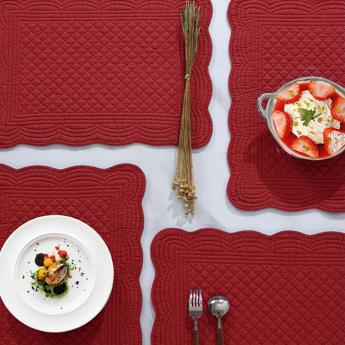 100% Cotton Quilted Placemats Set of 6,Washable Cloth Table Placemats for Kitchen & Dining Table