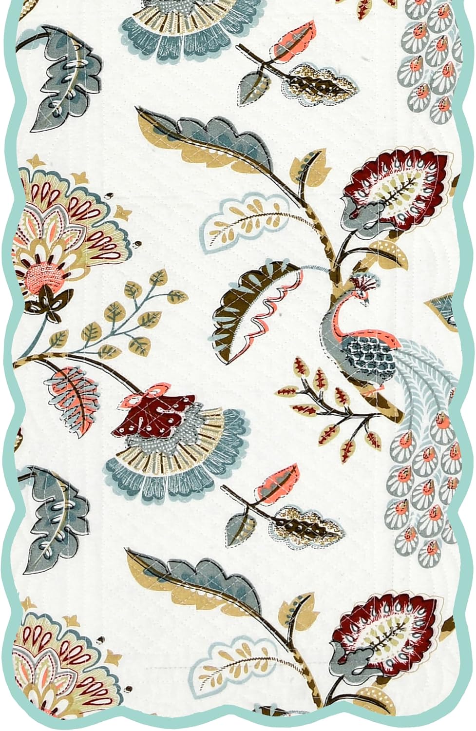 Aqua Feather- Bloom Collection Luxury Handcrafted Runner (Reversible) Cotton Quilted Fabric Machine Washable – Elegant